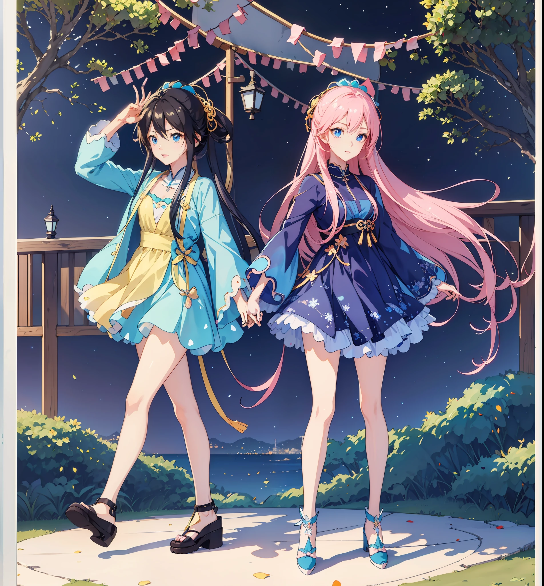 Little couple walking on the sidewalk at night, Guviz-style artwork, Guviz, Realistic anime 3 D style, anime styled 3d, trending on cgstation, Anime style. 8K, Style anime, cute couple,, high quality portrait, 3 d anime realistic