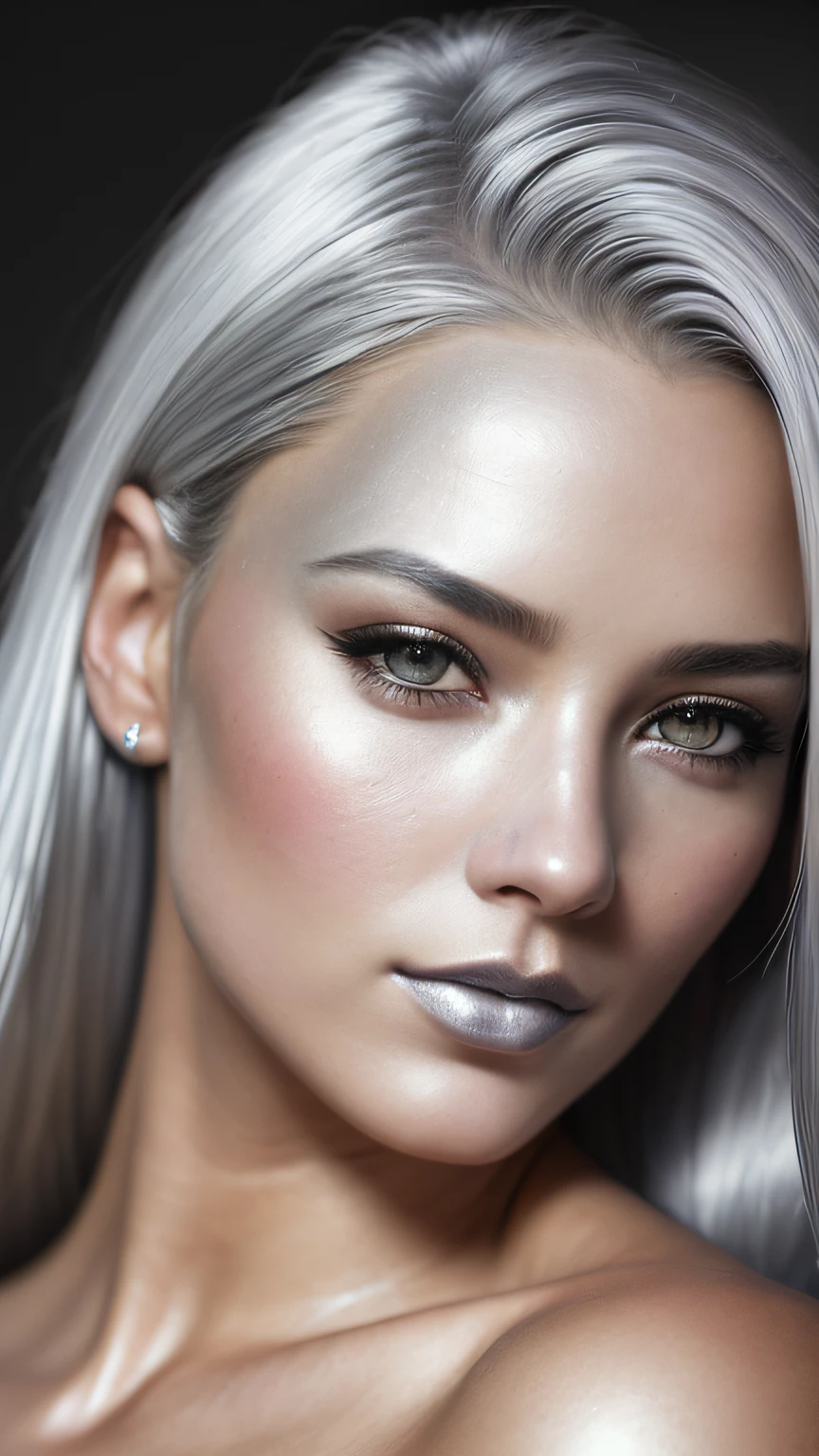 (RAW, analogue, Nikon Z 14mm ultra-wide angle lens, award-winning glamour photograph, ((best quality)), ((masterpiece)), ((realistic)), skin pores, subsurface scattering, radiant light rays, high-res, detailed facial features, high detail, sharp focus, smooth, aesthetic, extremely detailed, (extremely detailed eyes, extremely detailed iris), extremely detailed hair, extremely detailed skin, extremely detailed clothes, octane render, photorealistic, realistic, post-processing, max detail, realistic shadows, roughness, natural skin texture, real life, ultra-realistic, photorealism, photography, 8k UHD, photography, hdr, intricate, elegant, highly detailed, sharp focus, stunning, beautiful, gorgeous), Detailed realistic beautiful female 18 year-old girl as Storm from Marvel, makeup, full body visible, brown hair, realistic skin, photorealistic, athletic body, realistic, cinematic shot, (extremely detailed CG unity 8k wallpaper), trending on ArtStation, trending on CGSociety, High Detail, Sharp focus, dramatic, beautiful background, full shoot, high quality, (beautiful face), (detailed face), detailed hands, beautiful hands, (silver hair:1.5)