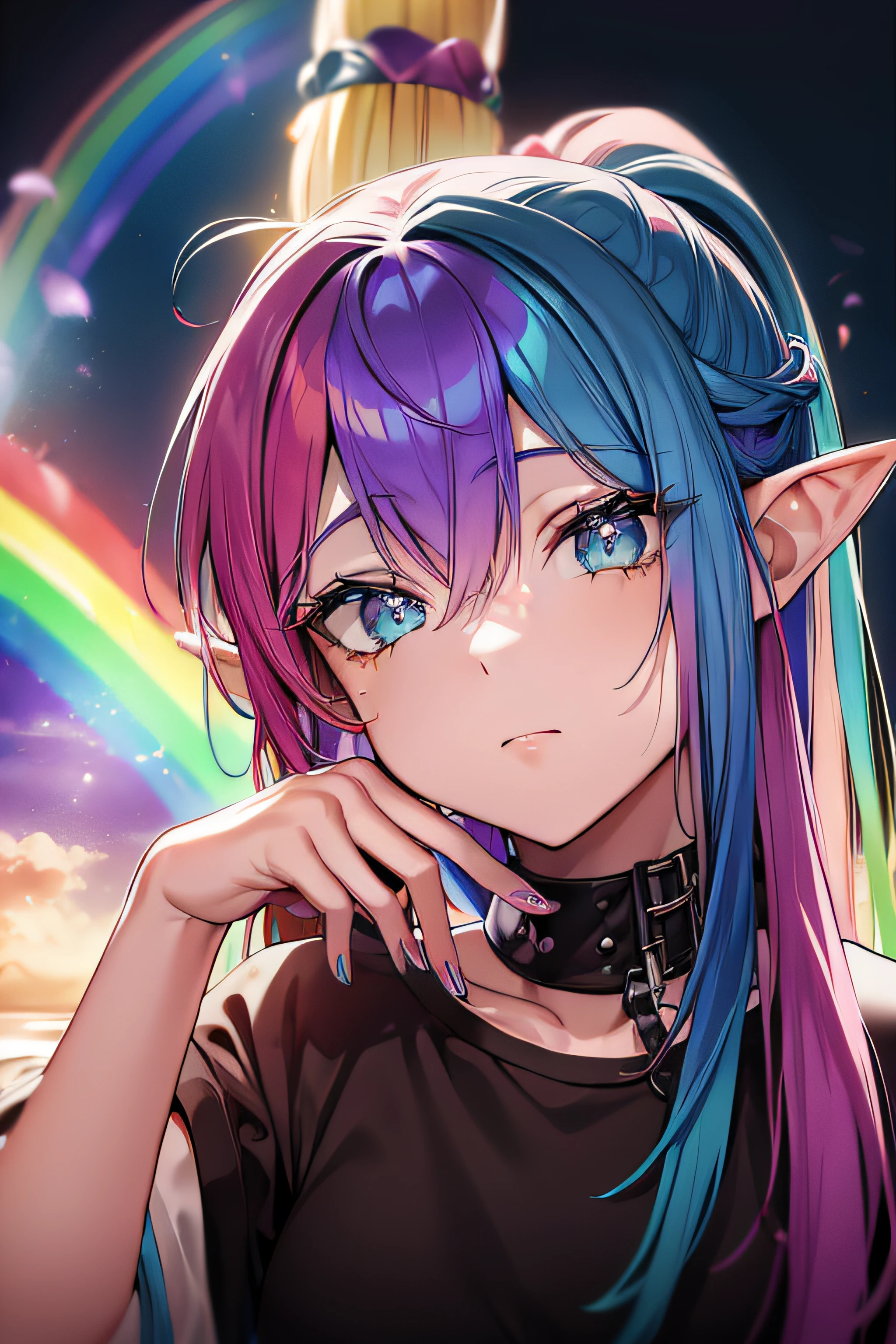 ((piece of master, rainbow hair, Onze, olhos coloridos, dedos detalhados)), SFW