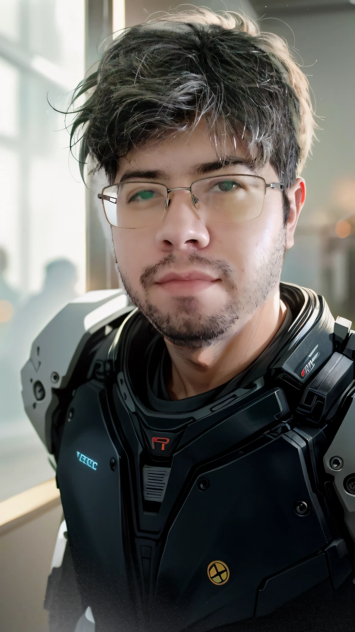 Foto retrato de um homem bonito, olhos perfeitos, em um exosuit mecha usado, ((bokeh claro)), intrincado, (steel metal [ferrugem]), elegante, foco nítido, foto por greg rutkowski, soft-lighting, cores vibrantes, obra-prima, ((ruas)),