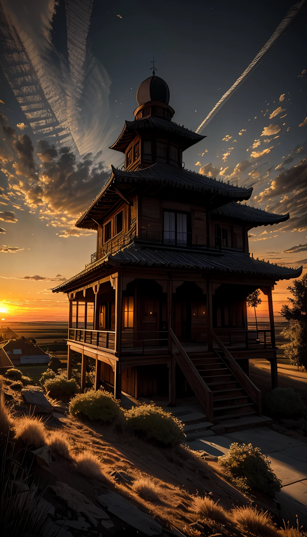 highres, imagination, (realistic), clear skies, composition, sunset, (hdr:1.5), outdoors, intricate details,