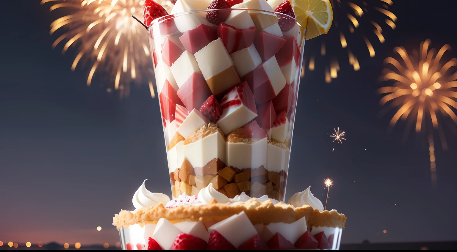 Big parfait for parties、At the top of the parfait is、piece々There are small fireworks that you can enjoy