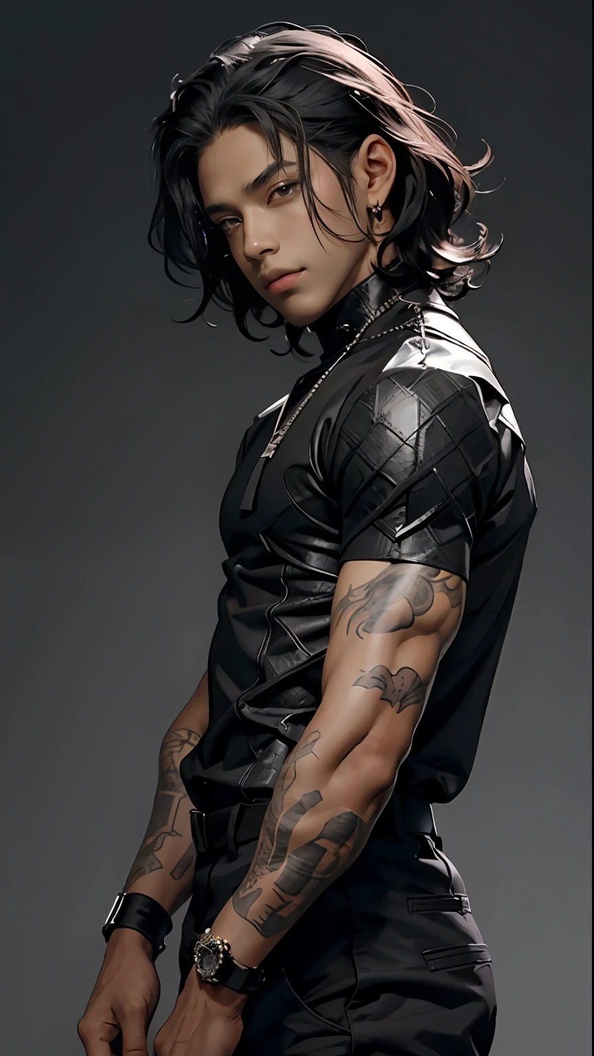 black anime guy ocgaroto negro de olhos azuis e cabelo cacheados usando terno preto