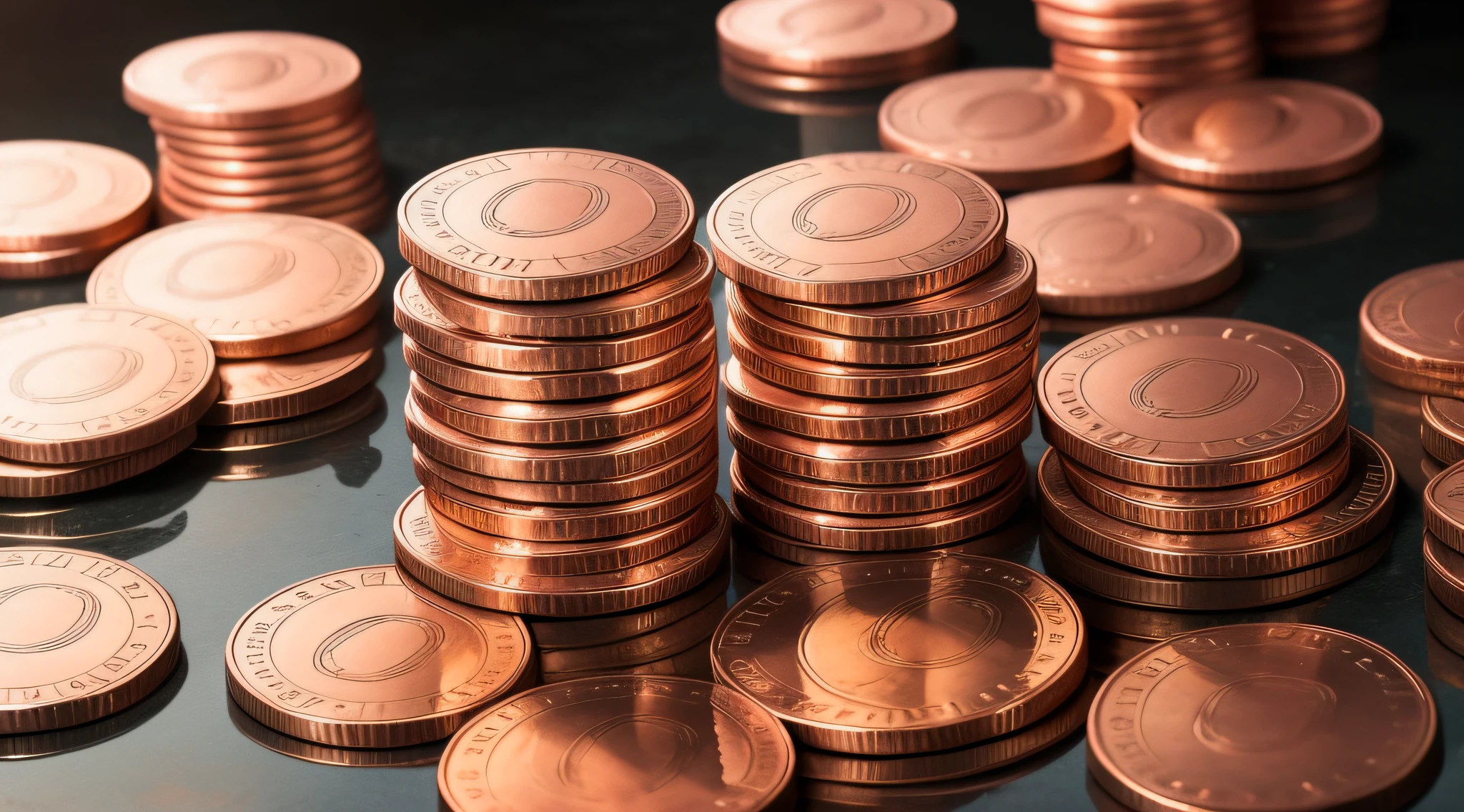 A stack of gleaming copper coins, reflecting warm sunlight with a hint of nostalgia.