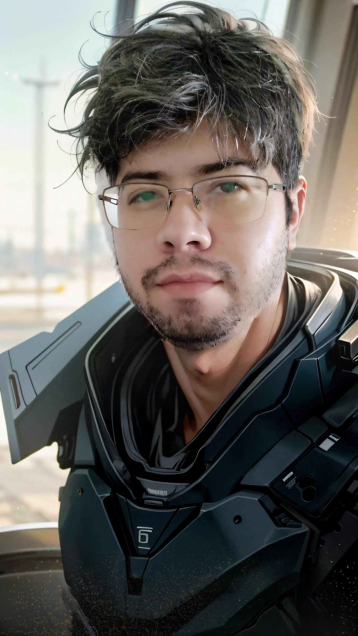 Foto retrato de um homem bonito, olhos perfeitos, em um exosuit mecha usado, ((bokeh claro)), intrincado, (steel metal [ferrugem]), elegante, foco nítido, foto por greg rutkowski, soft-lighting, cores vibrantes, obra-prima, ((ruas)),