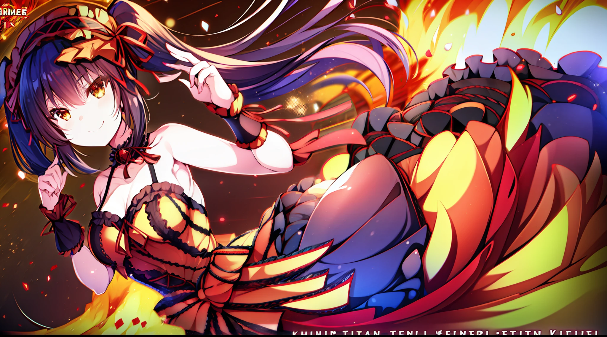 tokisaki kurumi,cover page,YouTube Sleigh Rail,Charming smile with hands raised and cheesy,