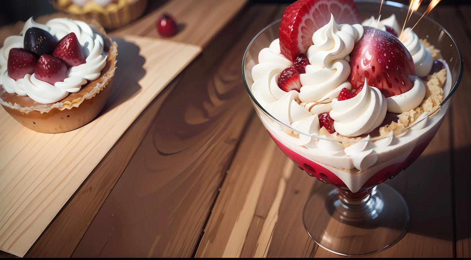 Big parfait for parties、Fireworks are stuck