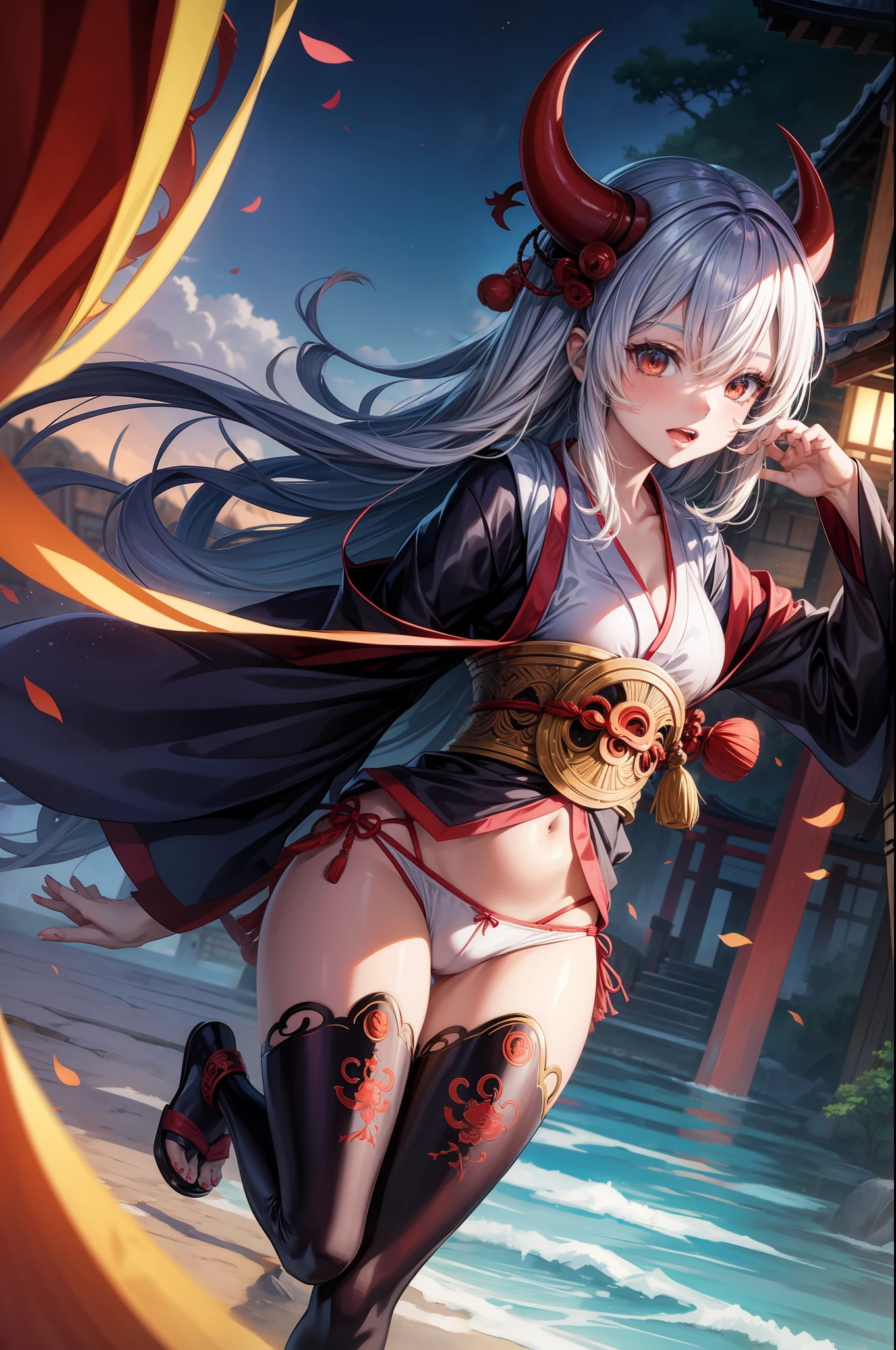 Women, anime, japan, demon "oni", village