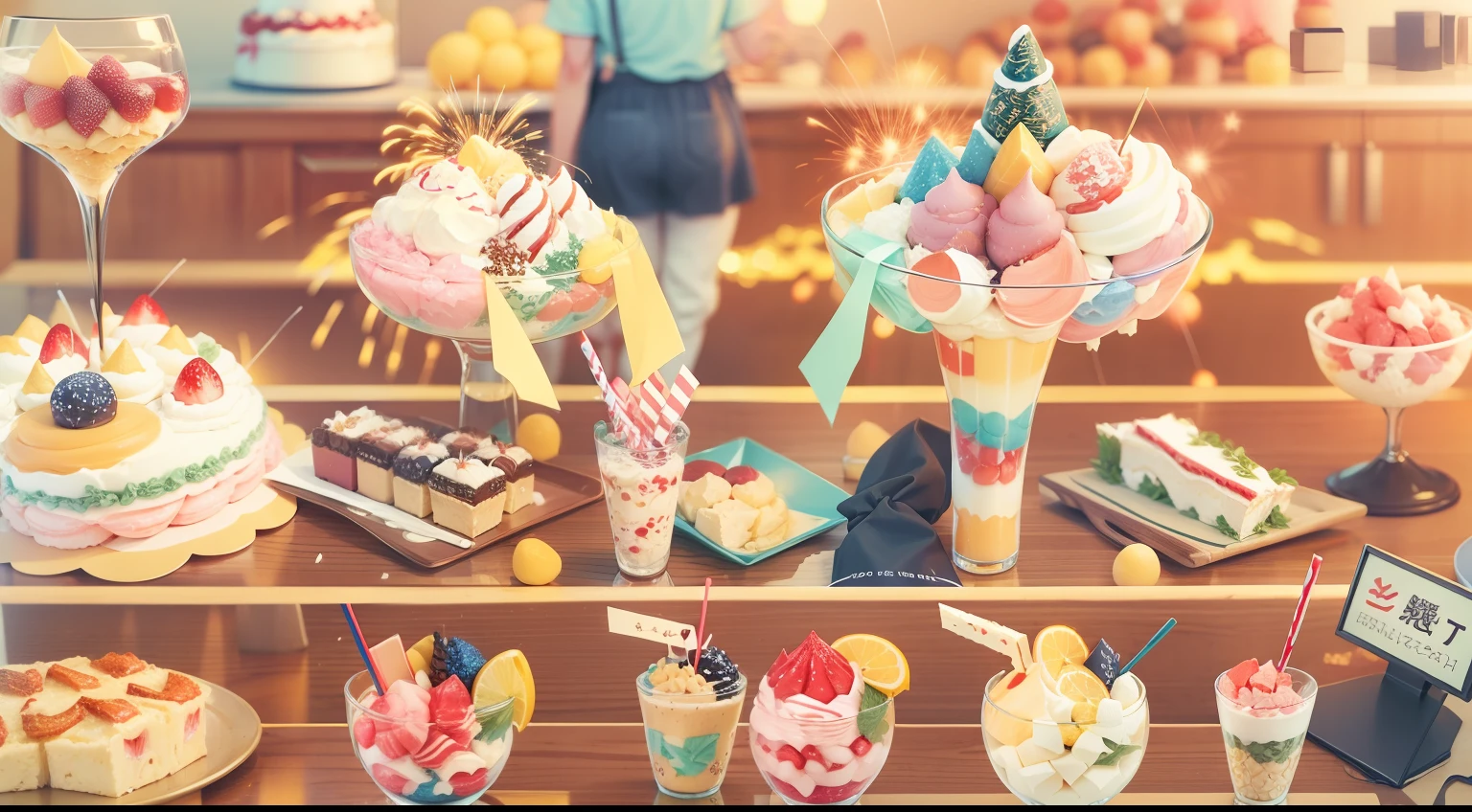 Big parfait for parties、Fireworks are stuck
