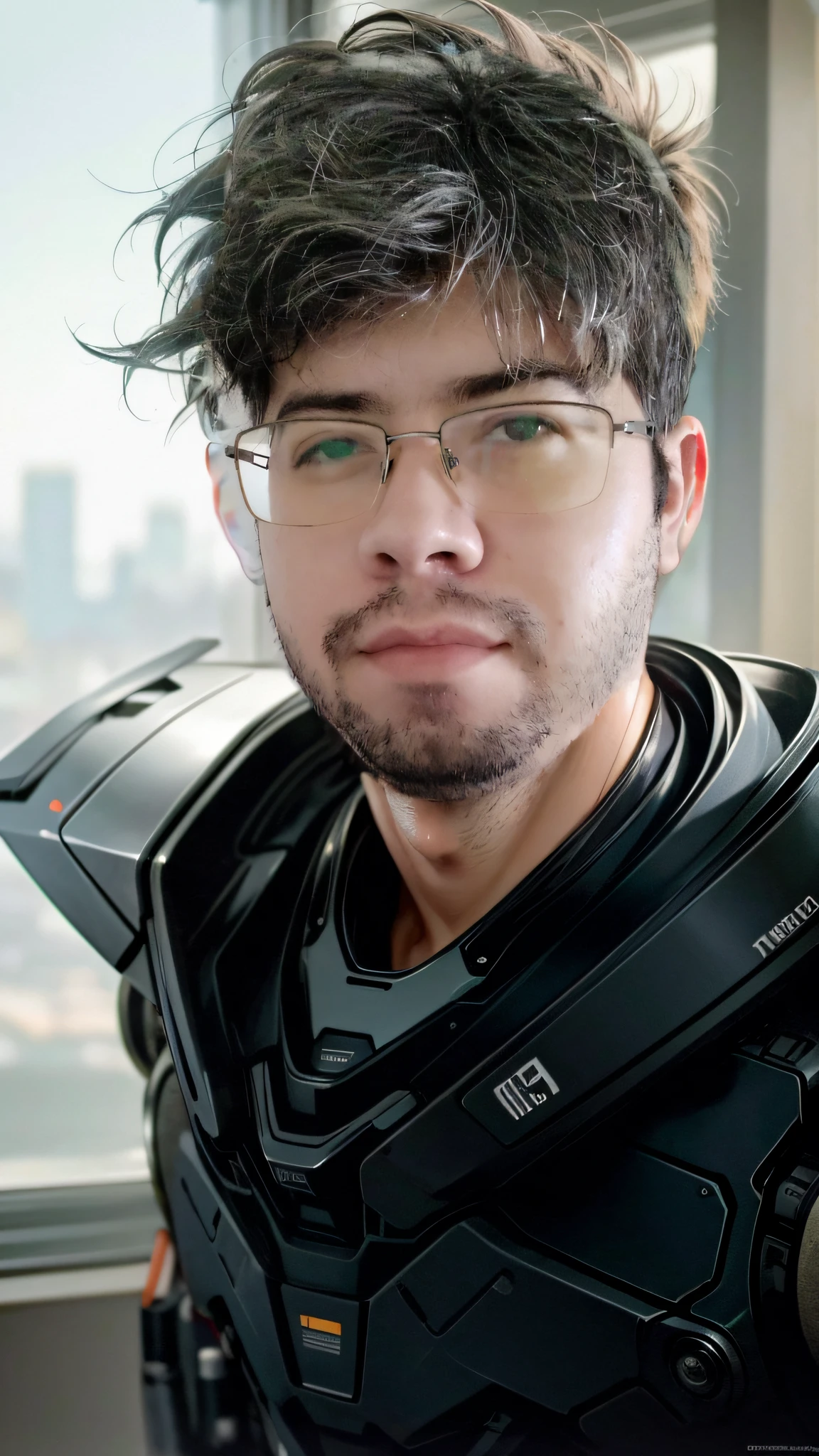 Foto retrato de um homem bonito, olhos perfeitos, em um exosuit mecha usado, ((bokeh claro)), intrincado, (steel metal [ferrugem]), elegante, foco nítido, foto por greg rutkowski, soft-lighting, cores vibrantes, obra-prima, ((ruas)),