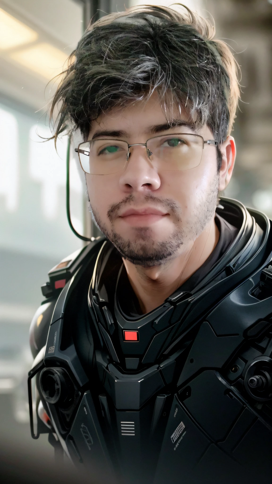 Foto retrato de um homem bonito, olhos perfeitos, em um exosuit mecha usado, ((bokeh claro)), intrincado, (steel metal [ferrugem]), elegante, foco nítido, foto por greg rutkowski, soft-lighting, cores vibrantes, obra-prima, ((ruas)),