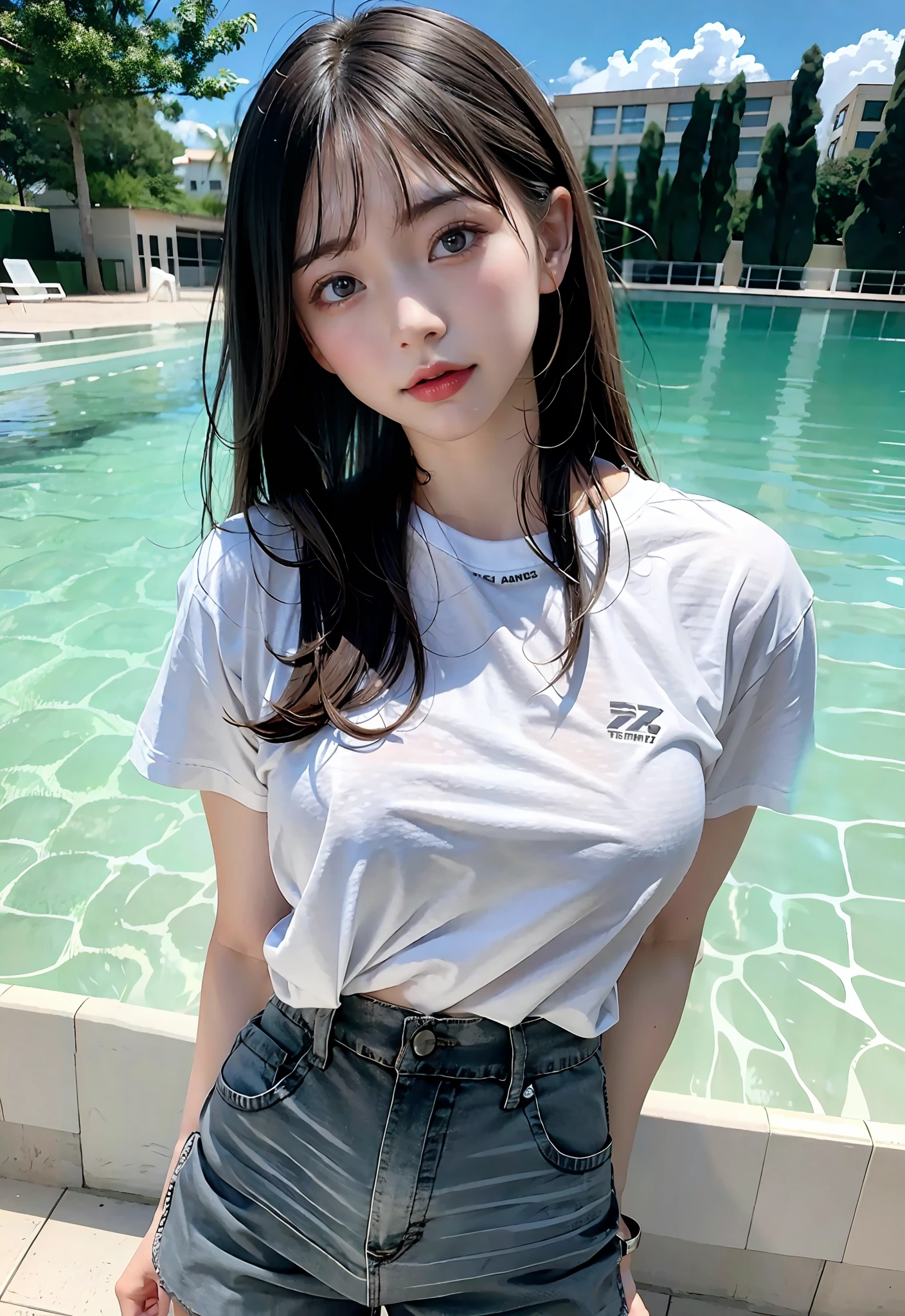 white t-shirts、Gray shorts