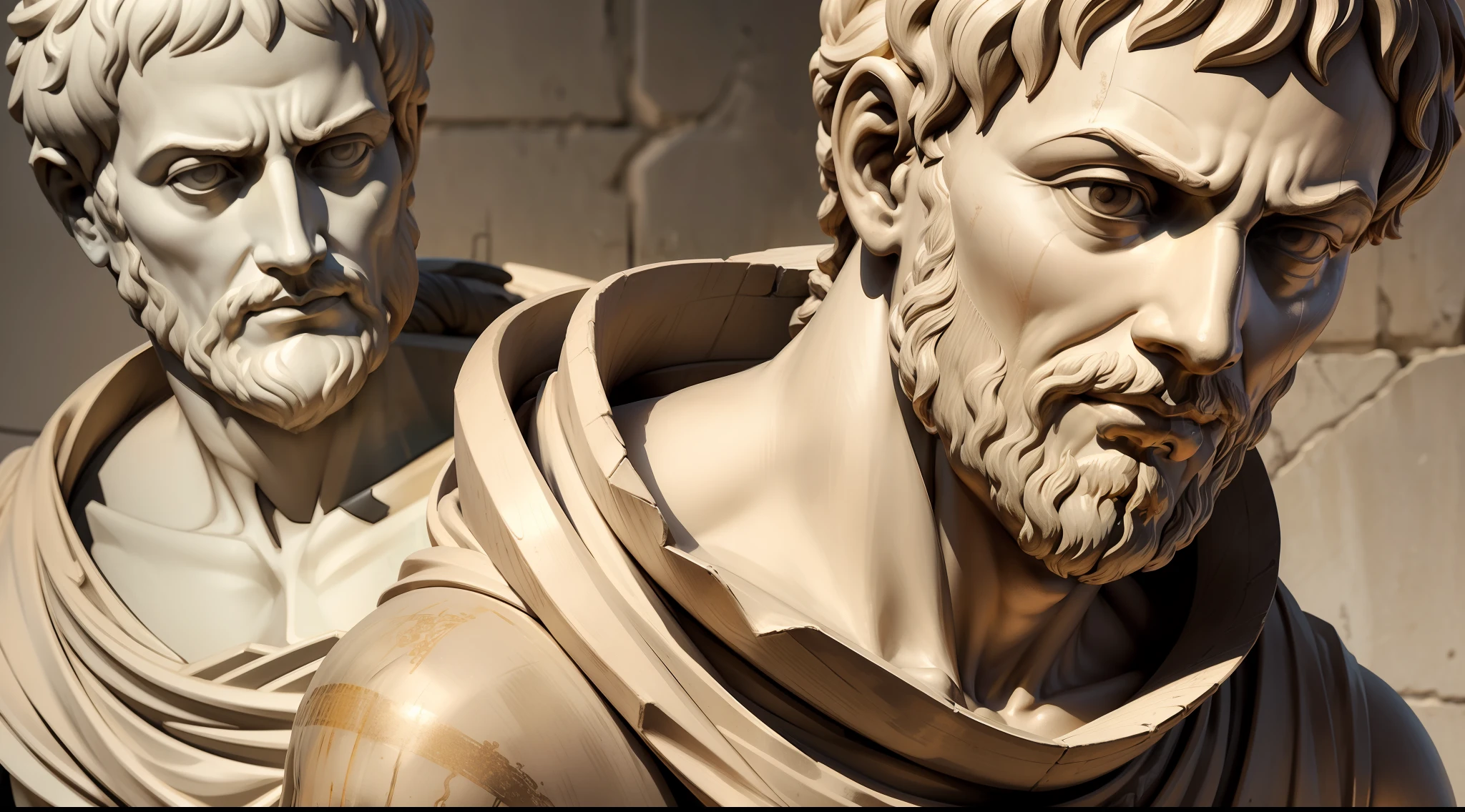 Aristotle-Stoic-Statue andStoic Facial Expression, Stoic face, estauta grega antiga, fundo escuro