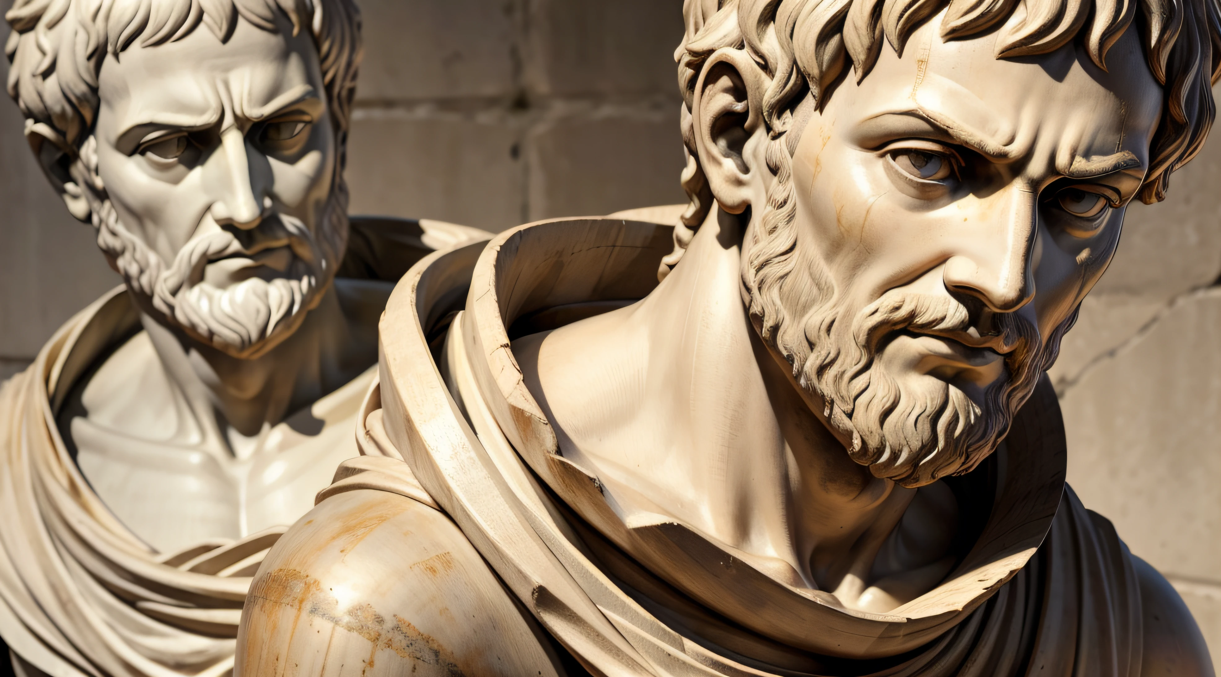Aristotle-Stoic-Statue andStoic Facial Expression, Stoic face, estauta grega antiga, fundo escuro