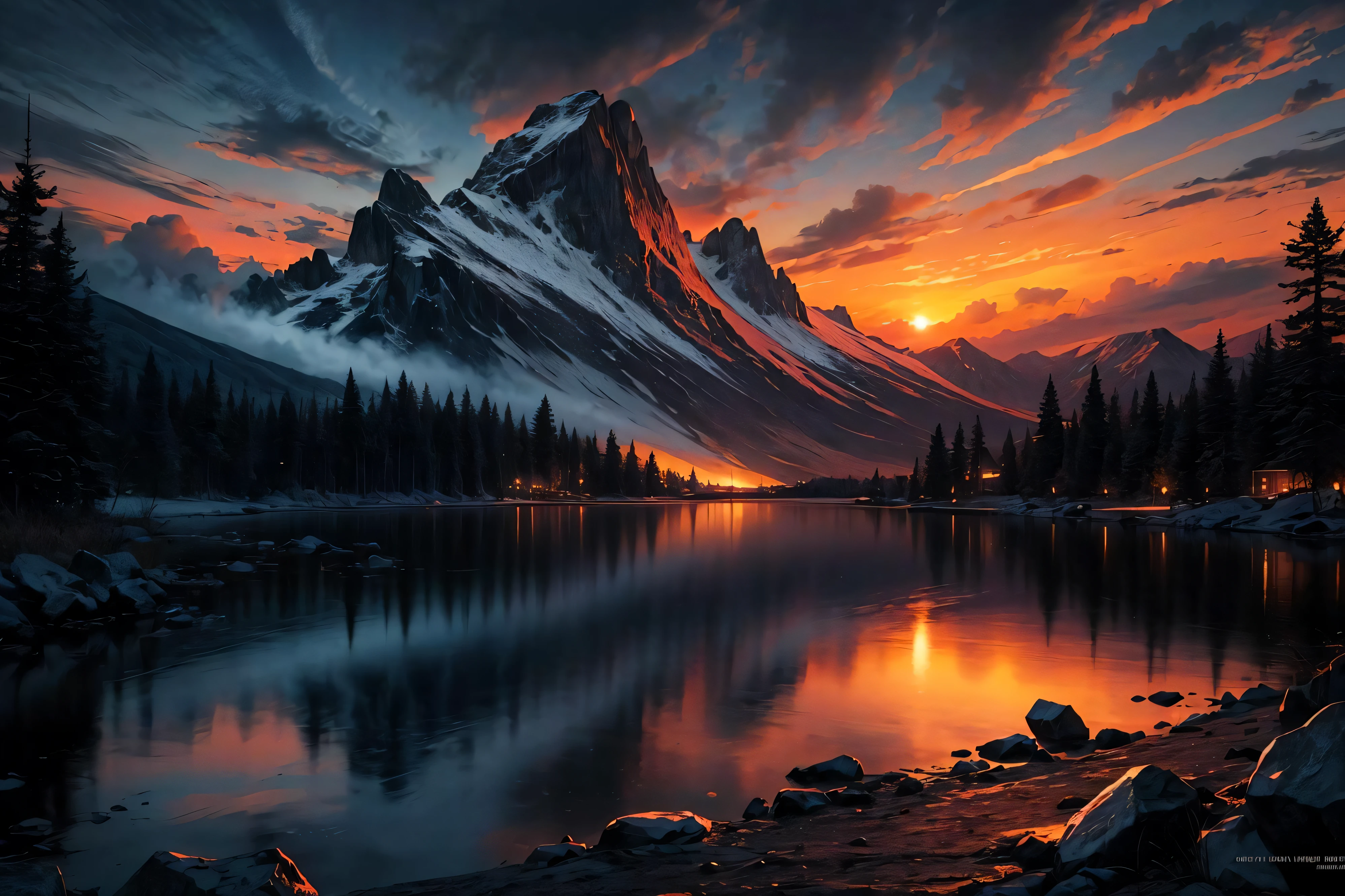 official art, unity 8k wallpaper, ultra detailed, beautiful and aesthetic, masterpiece, best quality, atmospheric, A dramatic sunset over a mountain range, Monochromatic, Radial, dappled,
