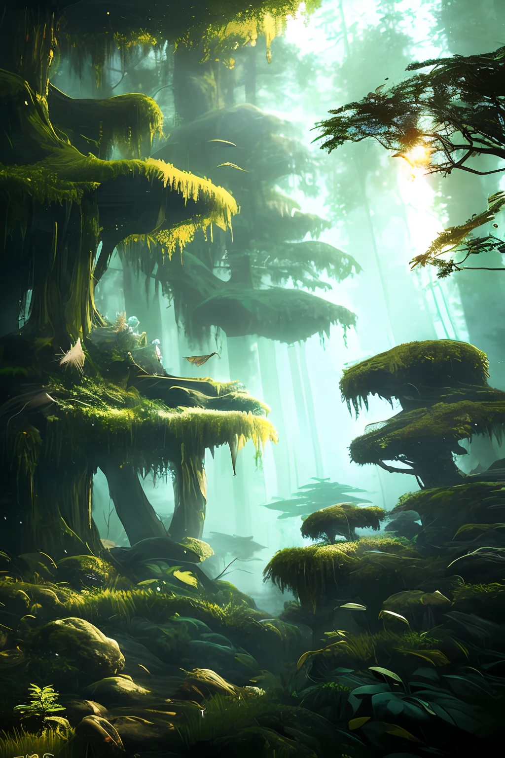 A 12-year-old boy in a mystical forest looking at the mystical flying beasts flying in the sky, fotorrealista, realista: 1.2), 1girl, physics based rendering, tiro longo, Low-angle photography behind, profundidade visual, Breathtaking perspectives, (mais alta qualidade: 1.3), Cinematographic photo, obra-prima, (foco nítido: 1.5), (fotorrealista: 1.3), ((um extremamente delicado e belo))