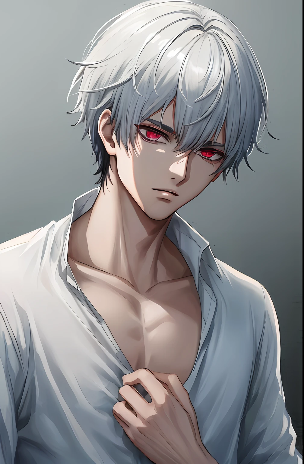 kk, melhor qualidade, mais detalhes, obra-prima, 1boy, kaneki ken, retrato, foco masculino, olhos sharingan, solo, franja, olhando para o espectador, capuz preto, cabelo curto, chuva, tokyo tokyo \(cidade\), capuz, nail polish, cabelo branco, luxuoso, 8k, detalhado, ray tracing, profundidade de campo, cinematic lighthing,