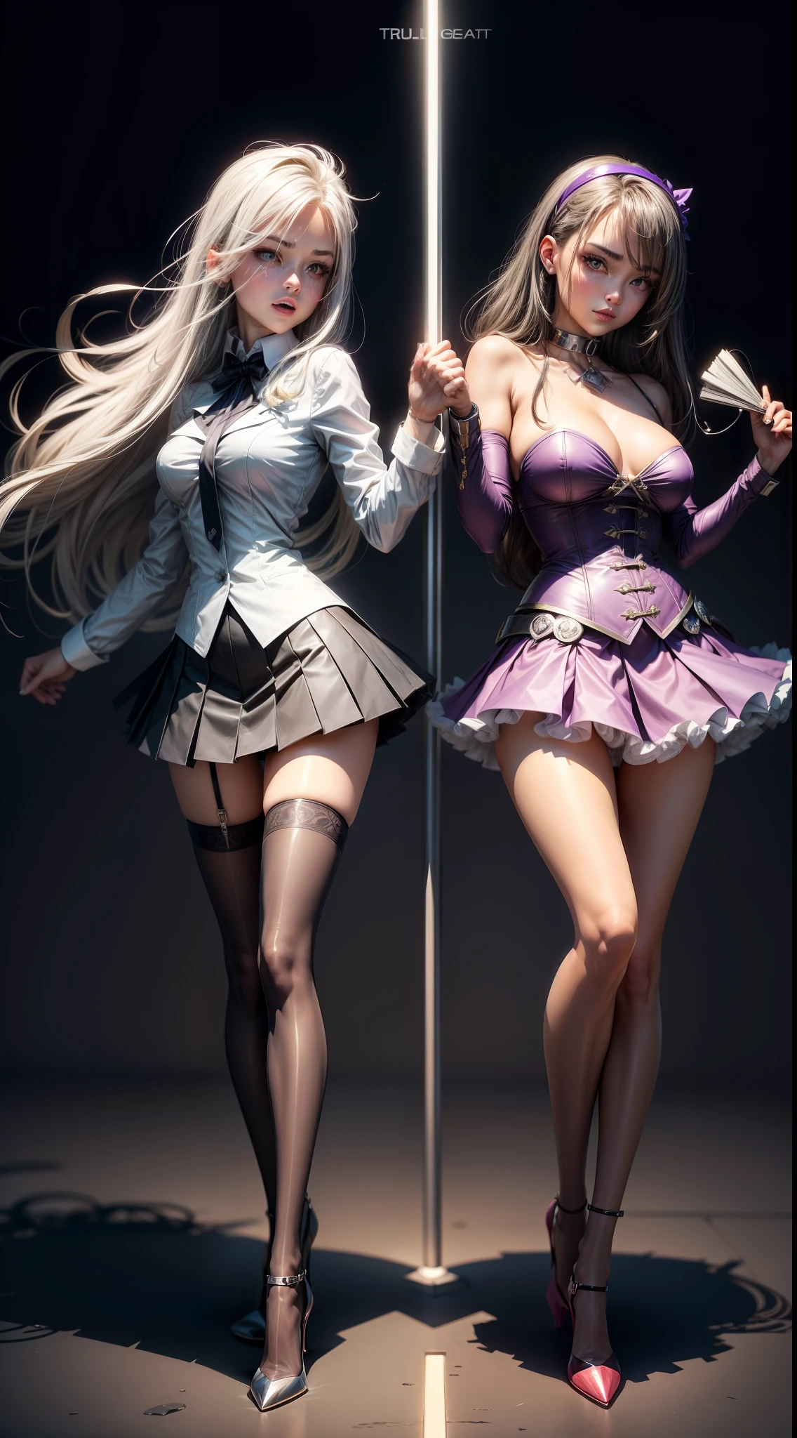 Splitting characters is prohibited,(Full body shot:1.3), tarot cards,Must show your face, anatomy correct, high-heels,Stockings are mandatory, Colorful,j.K. School uniform print purple color scheme,Superskirt,strappy,Prop your hands back on the ground,Open your legs to reveal your panties,Complex and diverse backgrounds,Strangling effect, Stainless steel leg irons, Stainless steel leg ring, Stainless steel collar,Stainless steel shackles for heavy makeup, A shallow laugh, hyper HD, Ray traching, structurally correct, Award-Awarded, high detal, lightand shade contrast, Face lighting,cinmatic lighting, tmasterpiece, super detailing, high high quality, high detal, best qualityer, 16k