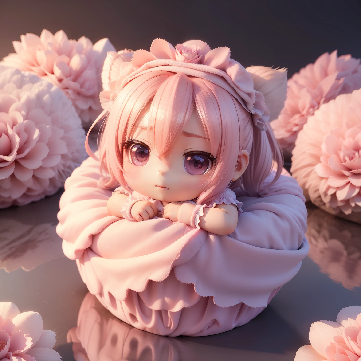 55
(((Chibi 3D))),Very cute and beautiful chibi anime girl//(Insanely detailed pink floral fluffy towel gown:1.4), It is wrapped around the body,バスルーム湯気が🧖♀️