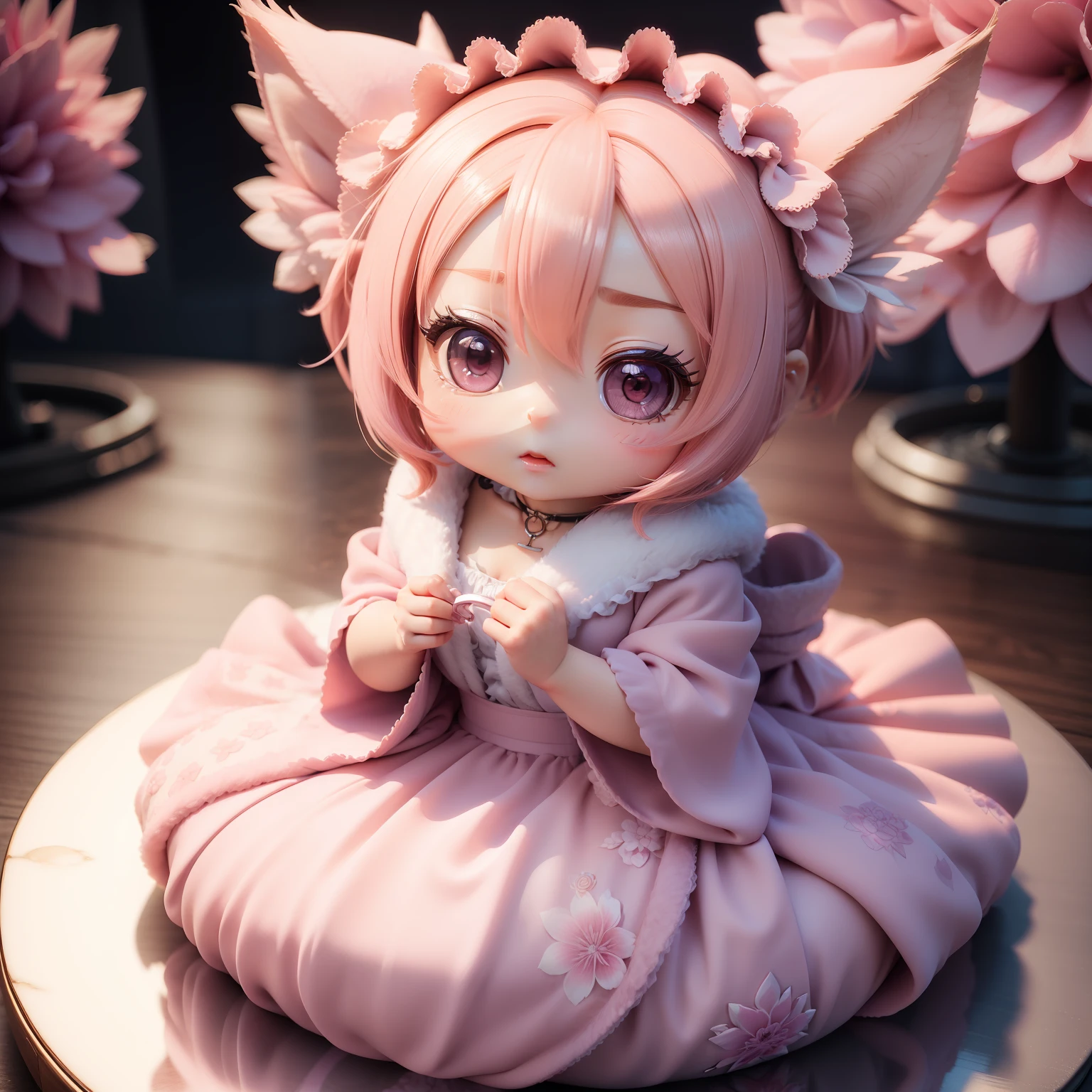 55
(((Chibi 3D))),Very cute and beautiful chibi anime girl//（Insanely detailed pink floral fluffy towel gown:1.4), It is wrapped around the body,バスルーム湯気が🧖‍♀️