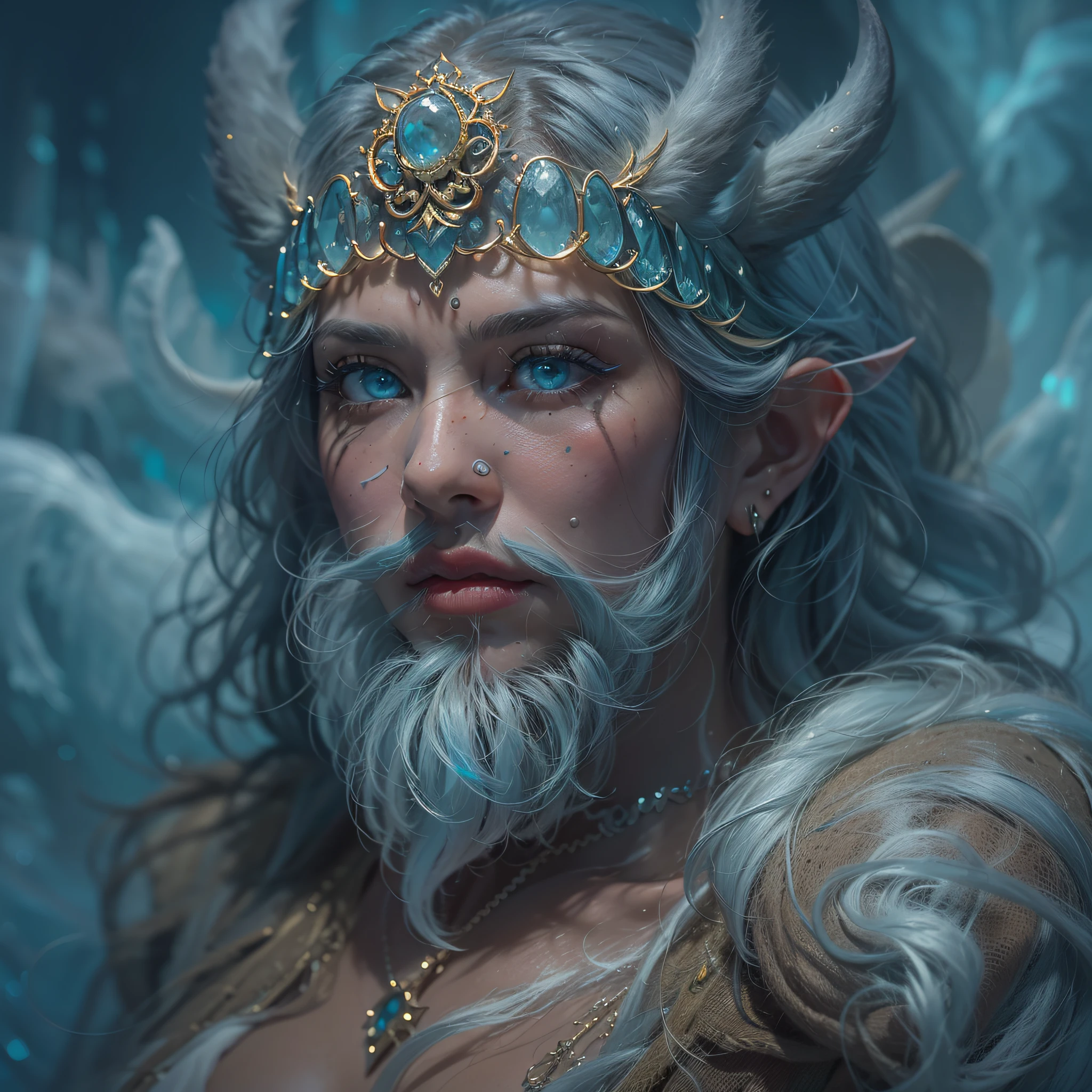 (Numerous award-winning masterpieces, With incredible detail, textures and maximum detail), (hyper realistic:1.4), (Realistic:1.3), (melhor qualidade de pele textura real), (finely detailed true circle Symmetrical eyes), Rosto finamente detalhado, ((mundo medieval)), (retrato de corpo inteiro:1.7), ((The Lord's Ice Demon)), ((O Diabo Congelado e Frio Extremo do Senhor)), (Queime o olhar gelado brilhante nos olhos), (Ela tem um sorriso travesso no rosto), (Olhos que brilham azuis no escuro:1.8), (Um par de olhos azuis de gelo com luz azul forte emitindo de dentro:1.7), (Full body standing image:1.8), bio-luminescence, (Gelo e vento forte rodopiando ao fundo), (dramatic light), (A majestic sight), (His countenance is gentle and handsome, mas de alguma forma aterrorizante), Brincos de vidro nas orelhas, (dramatic photo:1.7), ((dramatic pose)), (foto extravagante), (cabelos dourados), (cabelos prateados), (cabelo castanho), cabelo de corte curto, ((procura para cima)), ((olhando para baixo)), (Around her neck is a simple necklace of exquisite finish), (Bioluminescence with a bright glow:1.3), (Use magia gelada chamativa:1.2), (Gelo e neve rodopiantes), O Grande Templo do Diabo, The Great Devil's Sanctuary, Grande Templo, grande catedral, temple ruins, templo destacado, (Luminous magic circle), Ruins of an ancient castle, Masses of bright majestic clouds and sky, Raio, epic realistic, desbotado, arte, (Greg Rutkowski:0.8), (teal and orange:0.4), (Artee Station:1.5), cinemactic, ((Cores Neutras)), (HDR:1.5), (cores silenciadas:1.2), hiper detalhado, dramatic light, (detalhes intrincados:1.1), Antecedentes complexos,
