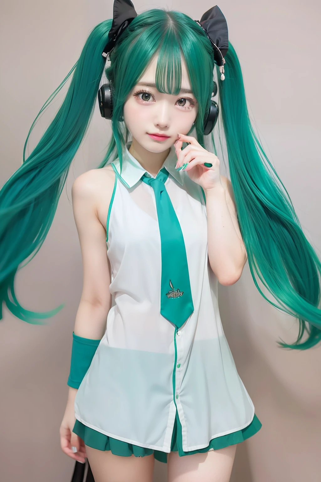 I girl,miku,long hair,green hair,realistic,ultra detail,70mm lens,