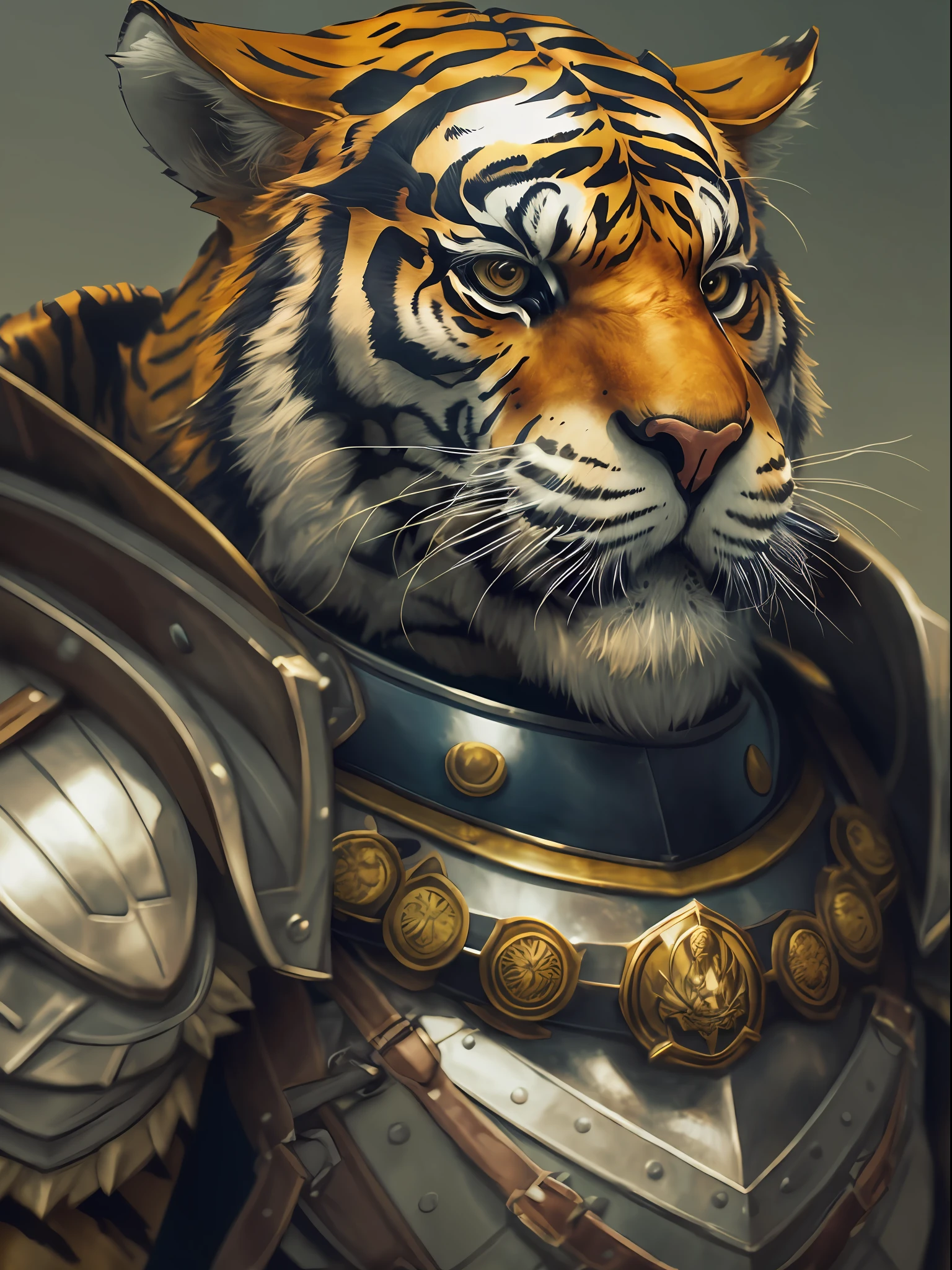 An anthropomorphism of an tiger,wearing a knight uniform,ultra-detailed,cinematic