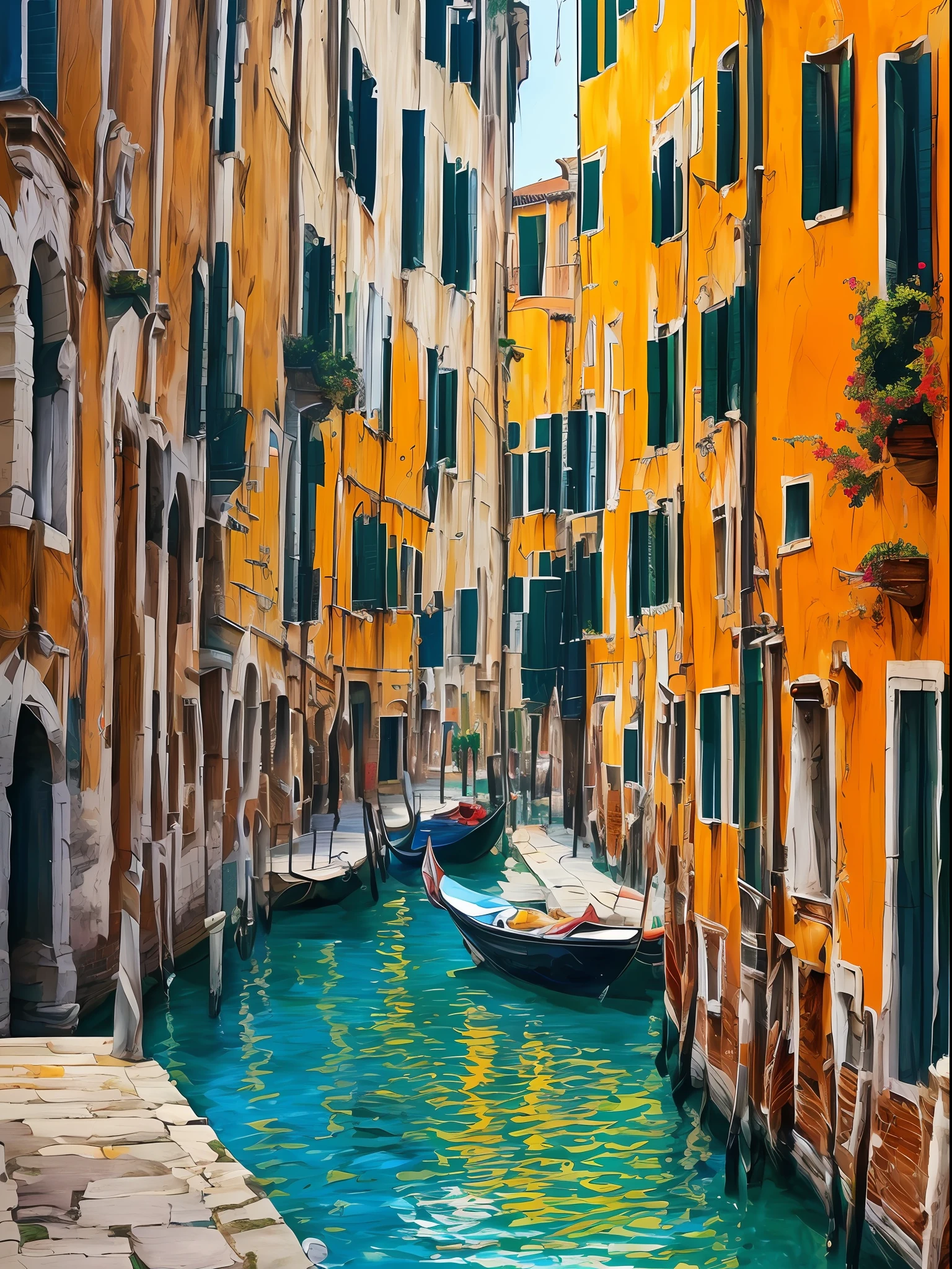 Watercolor painting, Venice, summer time, shade, in the style of Prafull Sawant.