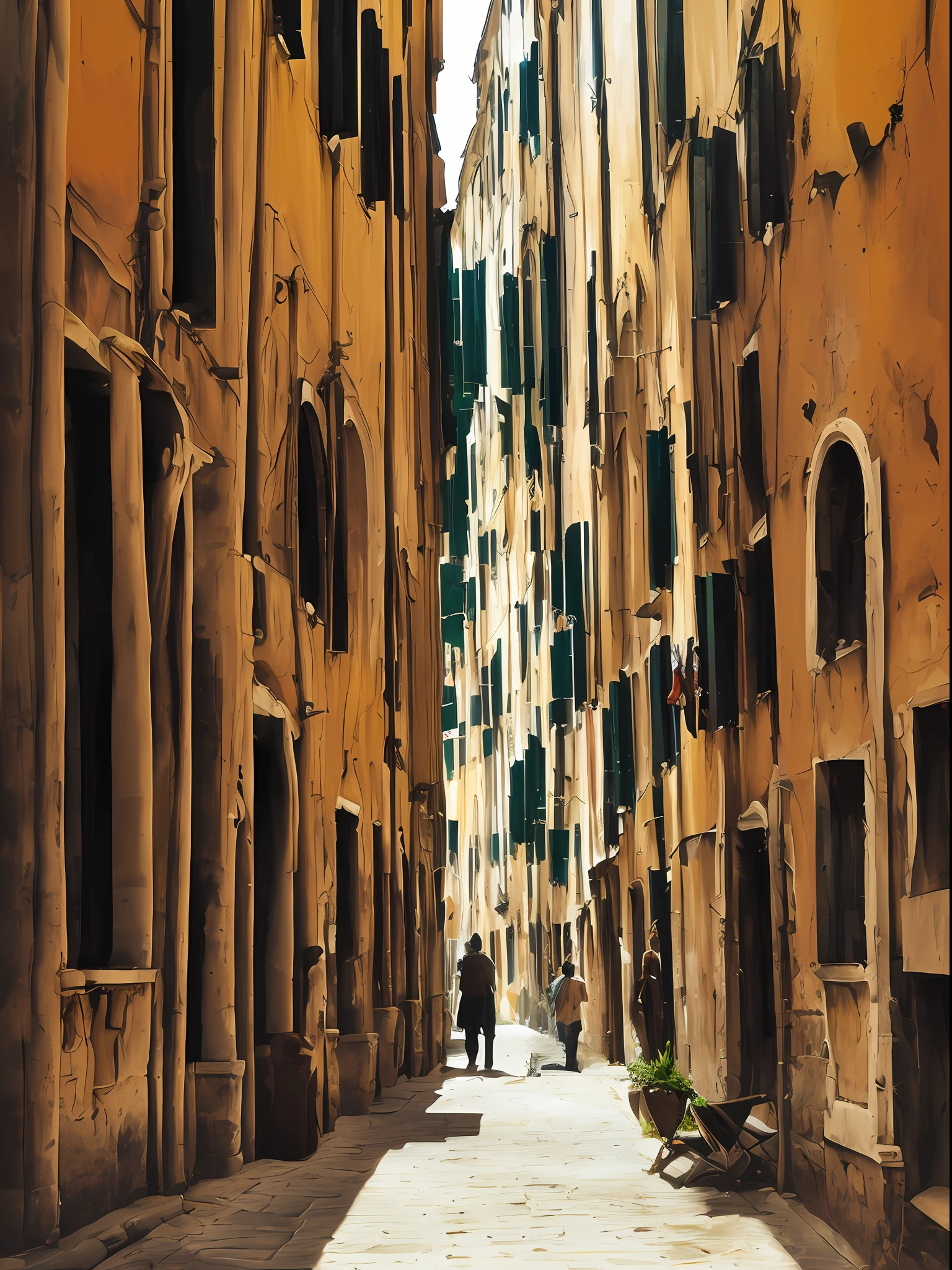 Watercolor painting, Venice, summer time, shade, in the style of Prafull Sawant.