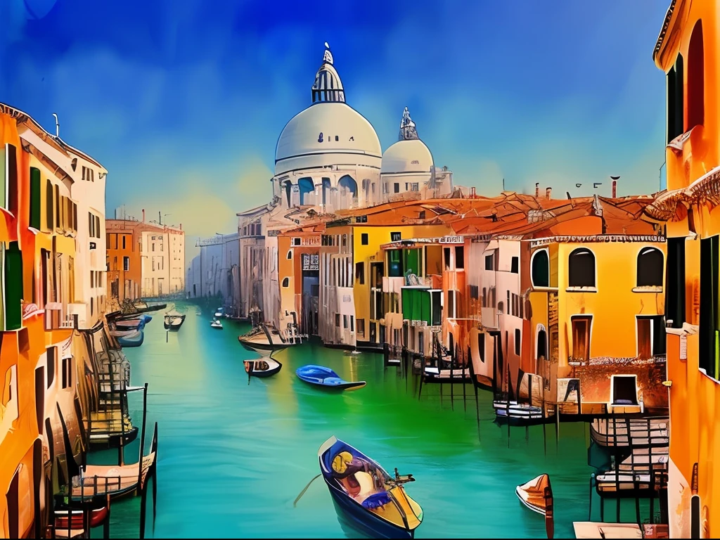 Watercolor painting, Venice, spring time, morning, mist, shade, in the style of Prafull Sawant.
