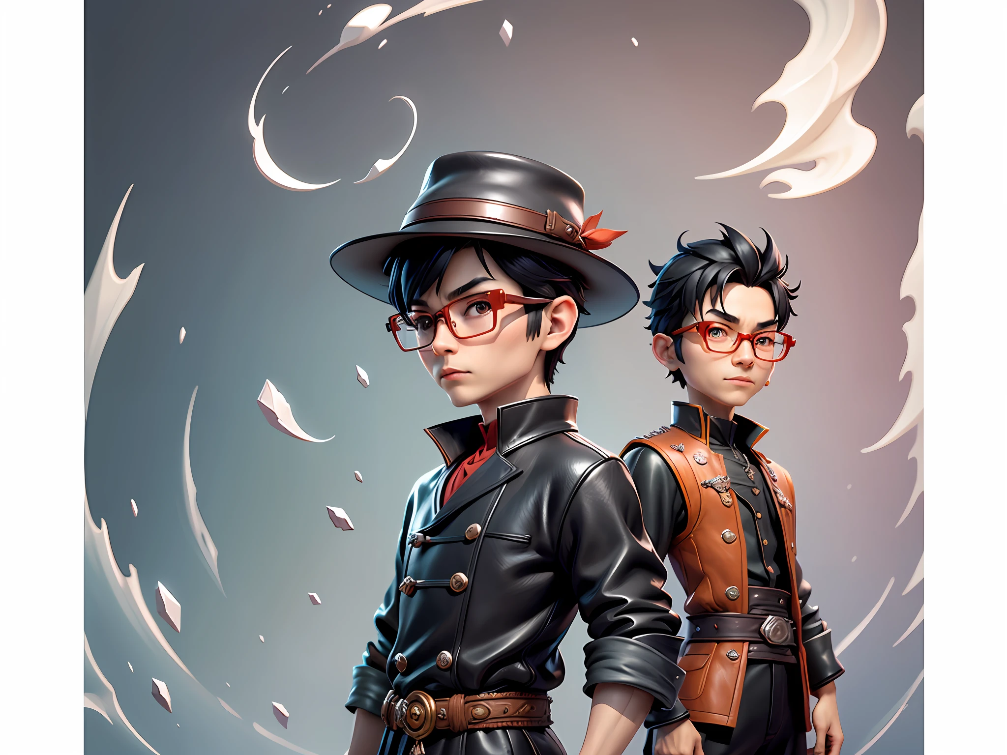 Young man with oriental face in leather hat, dragon, formal suit, short black hair, silver glasses, digital painting, 3D character design by Mark Clairedon and Pixar and Hayao Miyazaki and Akira Toriyama, the illustration is a high-definition illustration in 4K resolution with very detailed facial features and cartoon-style visuals.