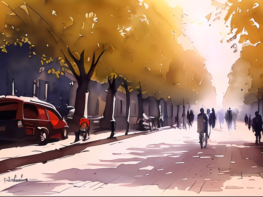 Soft Watercolor painting, Paris, spring time, morning, mist, shade, in the style of Prafull Sawant.