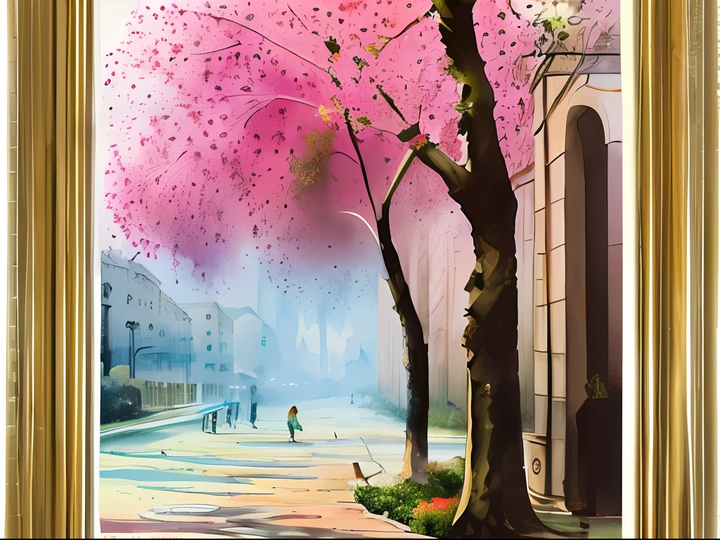 Soft Watercolor painting, Paris, spring time, morning, mist, shade, in the style of Prafull Sawant.