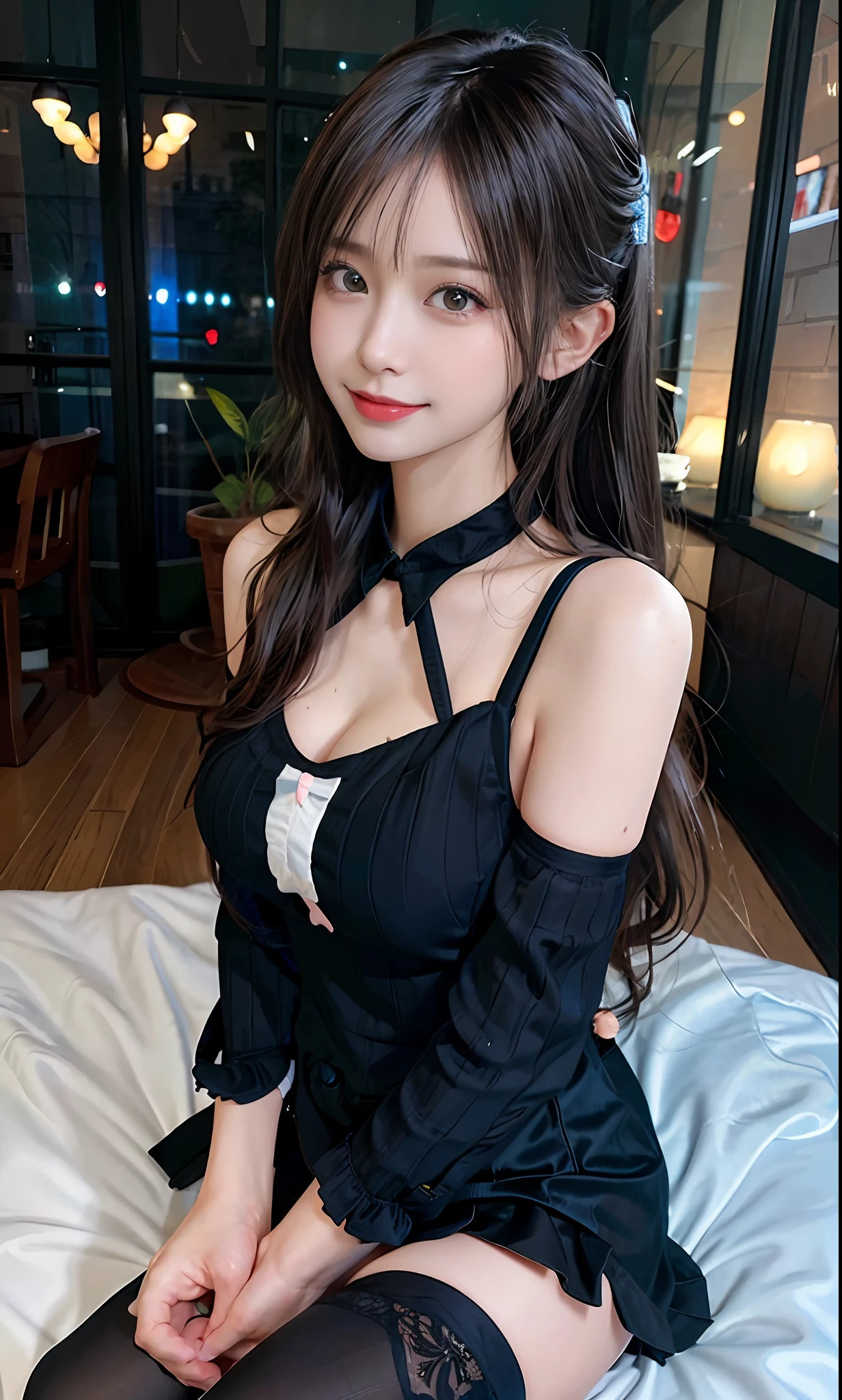 (RAW Photography:1.2)、top-quality、a beautiful detailed girl、bunnygirl、frombelow、Twin-tailed、a blond、a smile、extremely detailed eye and face、beatiful detailed eyes、huge filesize、hight resolution、8k wallpaper、finely detail、Highly detailed ticker uniform、8k wallpaper、Light on the face、电影灯光、16-year-old girl、sexy pose、(photorealisim:1.4)、illustratio、super detailing、masterpiece、a playboy bunny、fishnets pantyhose、sitting on