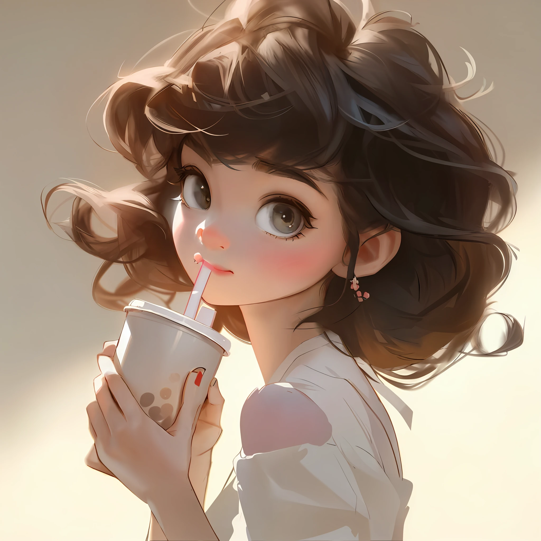 anime girl with a drink in her hand and a straw in her mouth, adorable digital painting, cute detailed digital art, cute digital art, realistic cute girl painting, artwork in the style of guweiz, cute cartoon character, cute art style, beautiful character painting, beautiful digital illustration, digital cartoon painting art, digital art ilya kuvshinov, kawaii realistic portrait