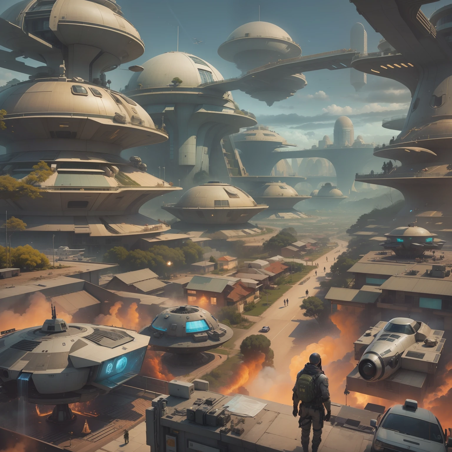 ((obra-prima)),((melhor qualidade)),((detalhe alto)),((realista,)) Cidade futurista autossuficiente , suburbios, biodiversidade pobre , architectural streets, Bazares, pontes, Extraterrestres, arquitetura.Cidade conhecida por ser a zona pobre ,Rich alien culture. The lands are protected by highly trained military forces, incluindo, The region is rich in natural resources, which made him the target of invasions by other alien races over the years. No entanto, as defesas bem preparadas, protected the region and kept it safe. Ademais, The constellation is known for its advanced technology and strong communication system, becoming an important center of intergalactic business and commerce. Nathan cresceu neste ambiente vibrante, surrounded by military tradition and advanced science, moldando suas habilidades e personalidade.