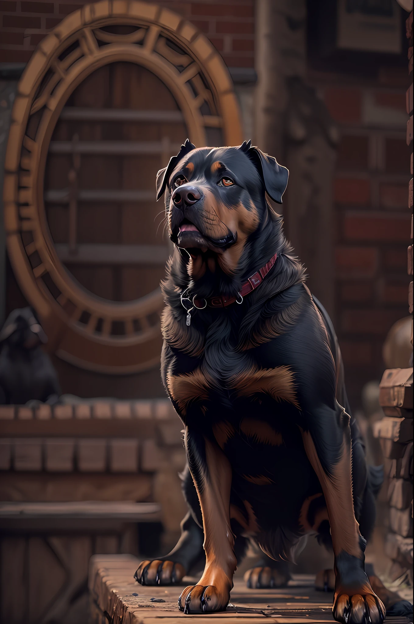 Big muscular Black and brown Dog Rottweiler, Animal Warrior style, UHD, 8K, intricate details
