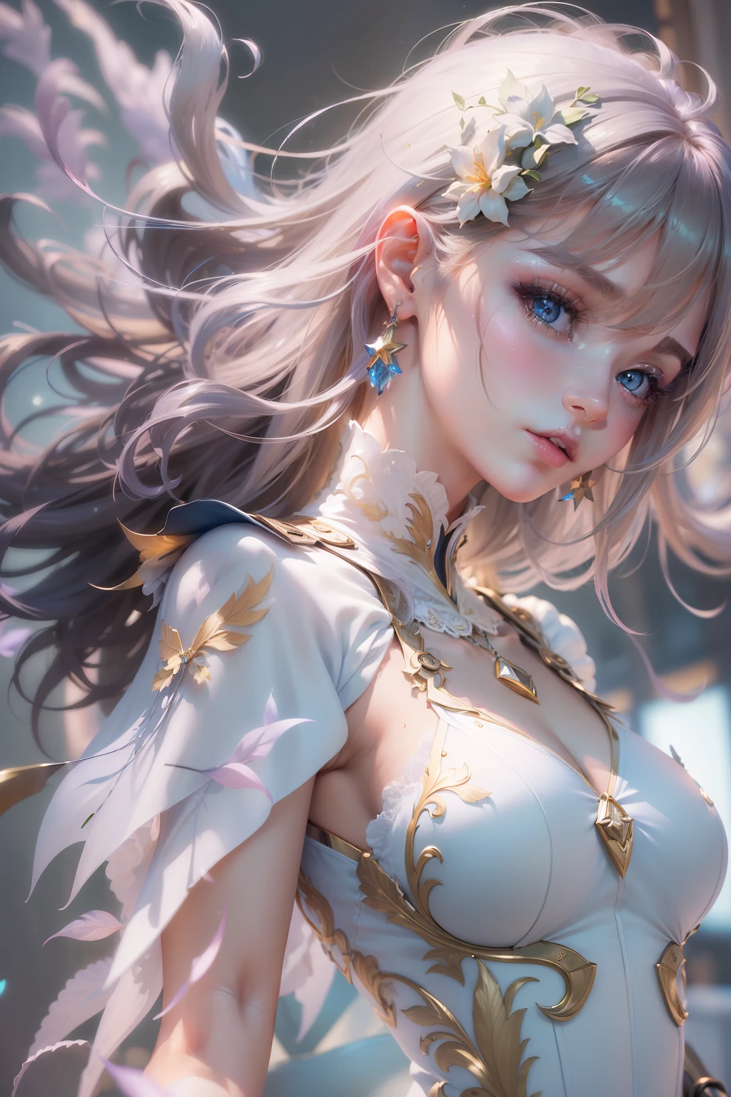 (((​masterpiece)))、(((top-quality)))、((ultra-definition))、(High Definition CG Illustration)、((extremely delicate and beautiful))、Cyber City、Cinematic Light、Angel Fashion、Body glitter、remodel、Girl with shearing hairstyle、Unconventional、2080s、animesque、girl with、trending on artstationh、Rachel Walker