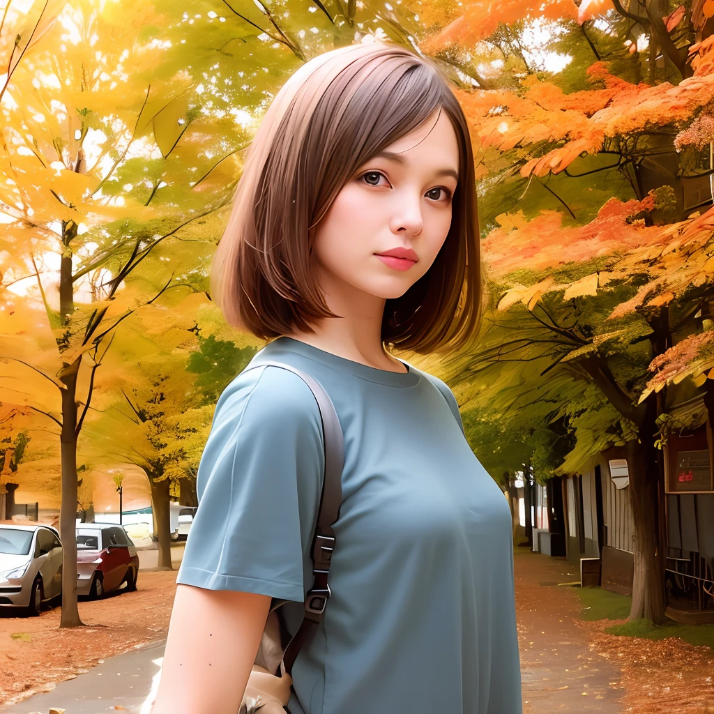 (Foto RAW, best quality), (Realistic, photo-realistic:1.4) barbie com cabelo roxo, vestido preto, in the autumn season with many cats.