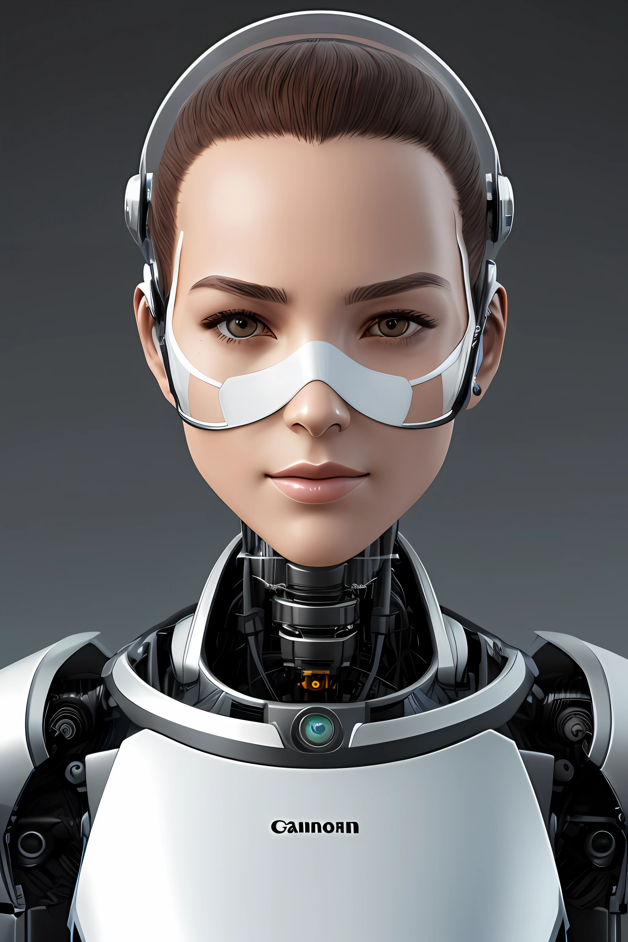 Cyborg face |Mechanical forehead,Mechanical cheeks,Female positive |Flesh-colored skin |Electronic systems: overhead humanoid robots |The details of the brain are right in front of you |Detailed connecting lines for the face |Biopunk |scybernetic |cyber punk perssonage |Canon M50|100mm|sharp fokus |ultra-realistic realism |The is very detailed|intricately details |Front view |head straight-looking at viewer |1 head per body,face to the viewer,Complex mechanical eye masks,Tech glasses,tech helmet