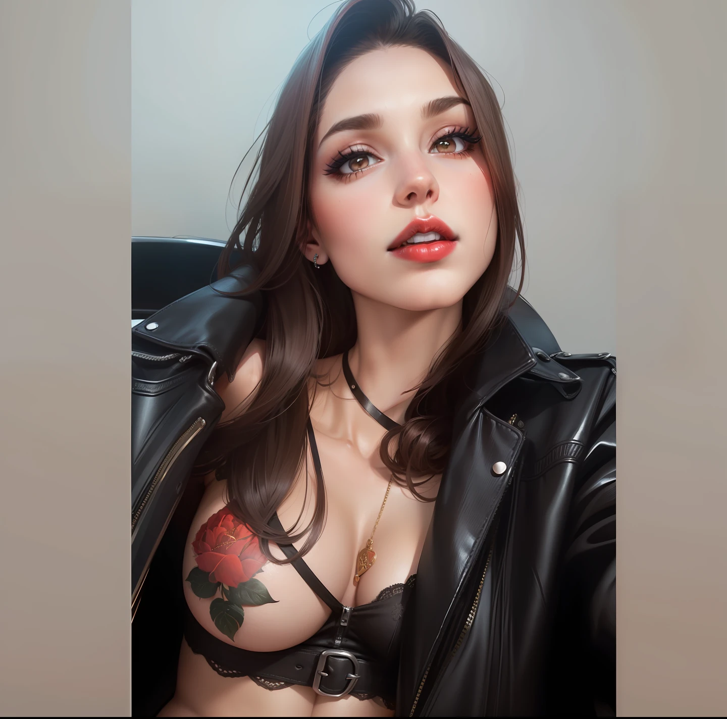 Sexy woman, solo, perfect boobs, brunette woman, perfect lips, red lips, Fine nose, piercing, nose piercing, olhar sedutor, superior, extremante detalhado, obra-prima