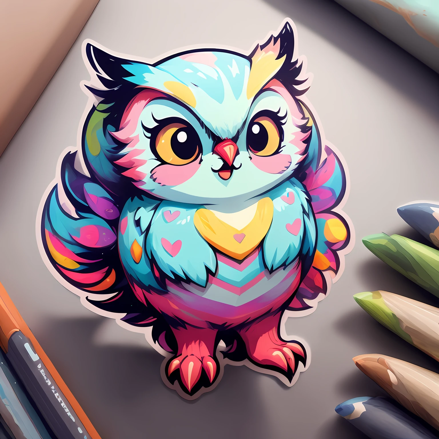 adesivo coruja colorido, sticker illustration, fantasy sticker illustration, arte digital detalhada bonito, coruja bonito, stickers illustrations, cute colorful adorable, design de conceito de adesivo, painting digital adorable, arte digital bonito, rossdraw desenho animado vibrante, full-colour illustration, RossDraw pastel vibrante, design de adesivos, alien owl, colorful sketch, coruja incandescente, Coruja Radiante