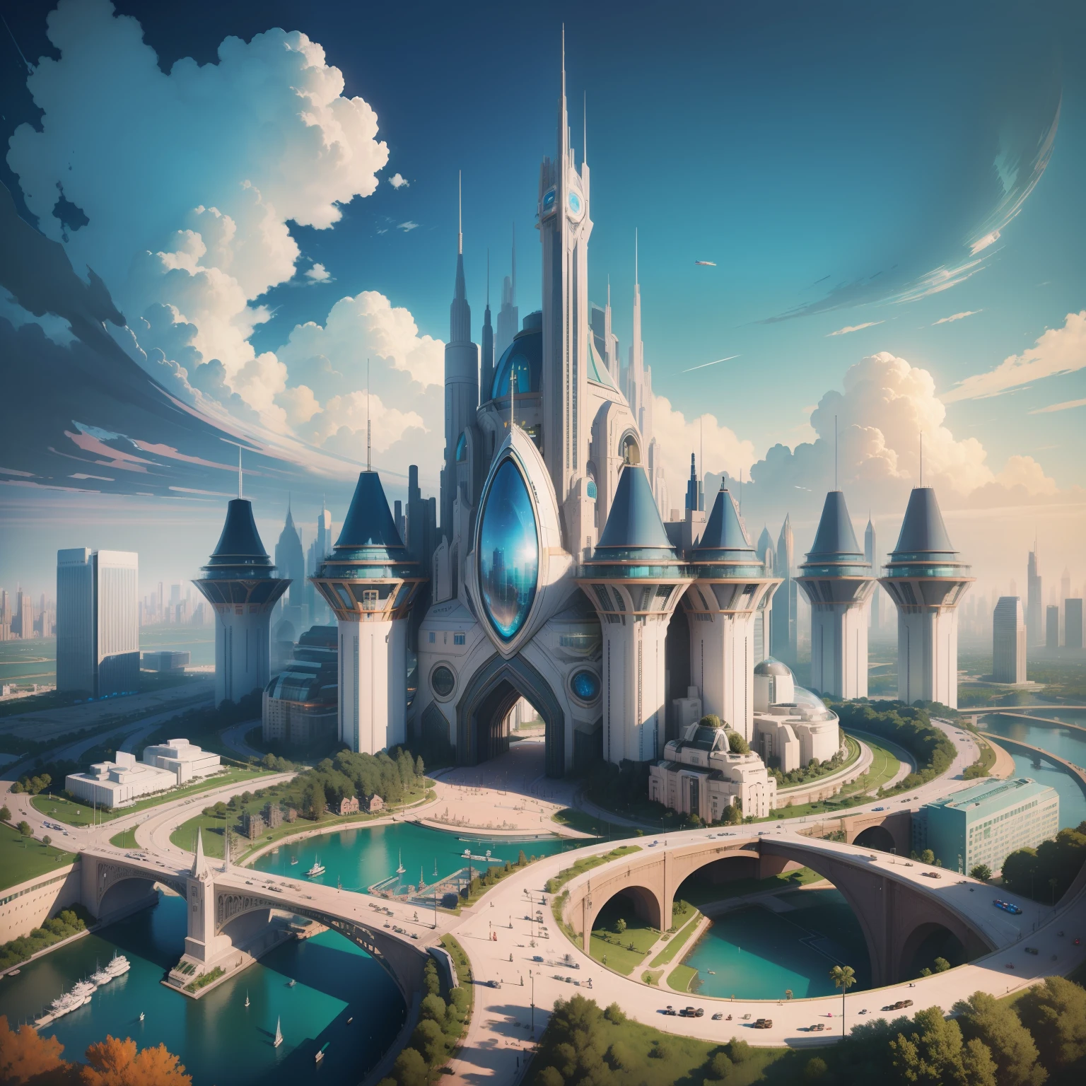 cyberpunked epcot dream big city highrise buildings Megacities Hyperbuilding futuristic cities SF Top Quality masterpiece 超A high resolution
