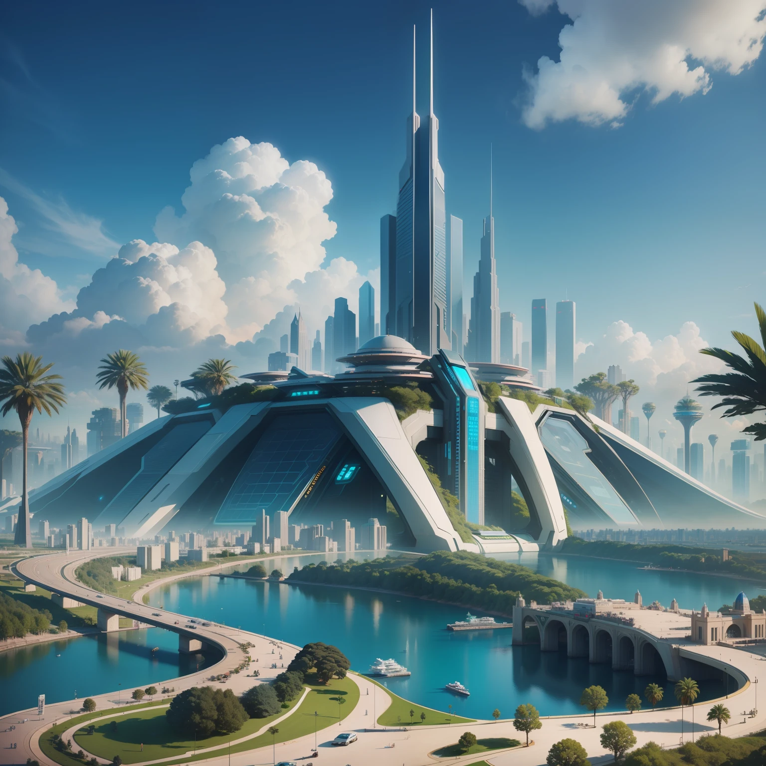 cyberpunked epcot dream big city highrise buildings Megacities Hyperbuilding futuristic cities SF Top Quality masterpiece 超A high resolution