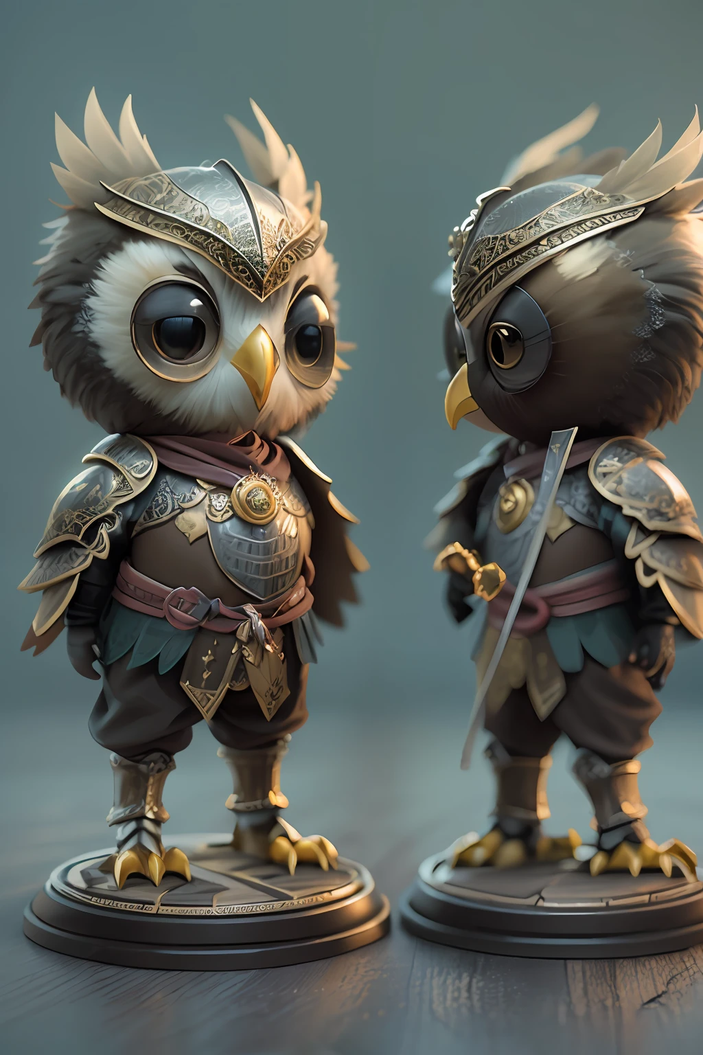 3dcreature cute owl Warrior wearing knight armor with detailed floral ornament, beak, 1boy, big eyes, chibi, Photorealistic, Hyperrealistic, Hyperdetailed, analog style, hip cocked, demure, low cut, black lace, detailed skin, matte skin, soft lighting, subsurface scattering, realistic, heavy shadow, masterpiece, best quality, ultra realistic, 8k, golden ratio, Intricate, High Detail, film photography, soft focus