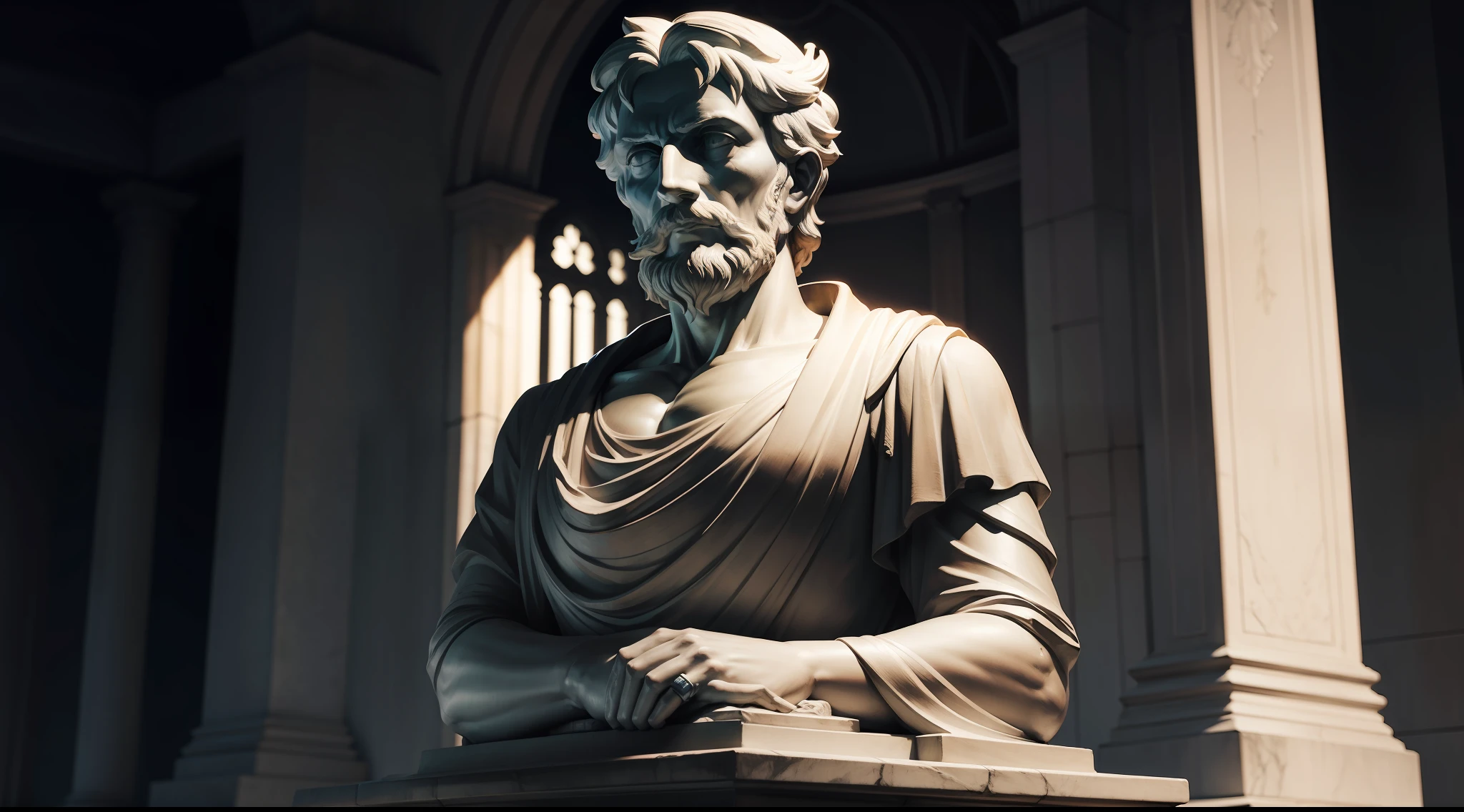 Statue of the philosopher Seneca Stoic on a dark background