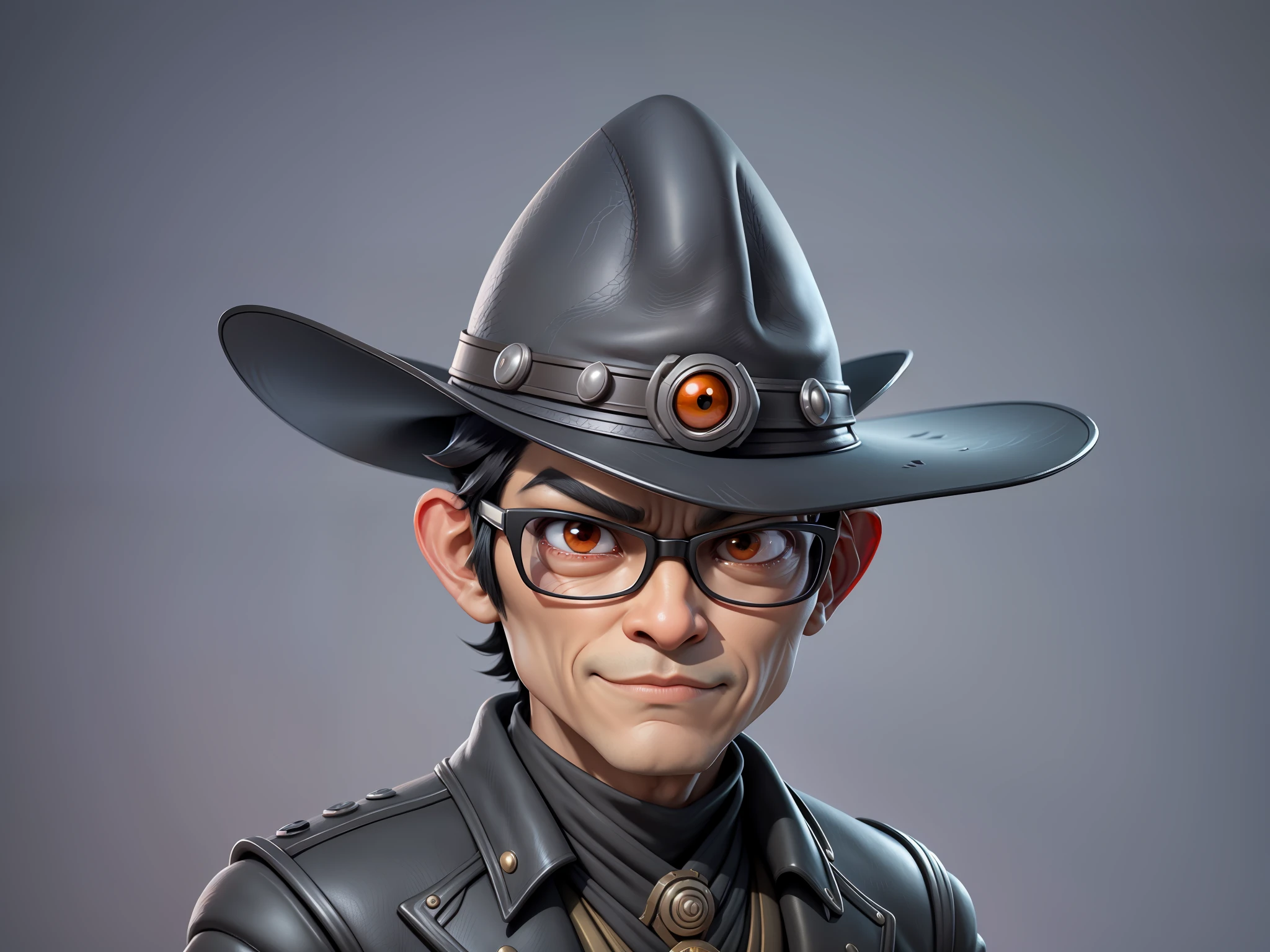 Young man with oriental face in leather hat, dragon, formal suit, short black hair, silver glasses, digital painting, 3D character design by Mark Clairedon and Pixar and Hayao Miyazaki and Akira Toriyama, the illustration is a high-definition illustration in 4K resolution with very detailed facial features and cartoon-style visuals.