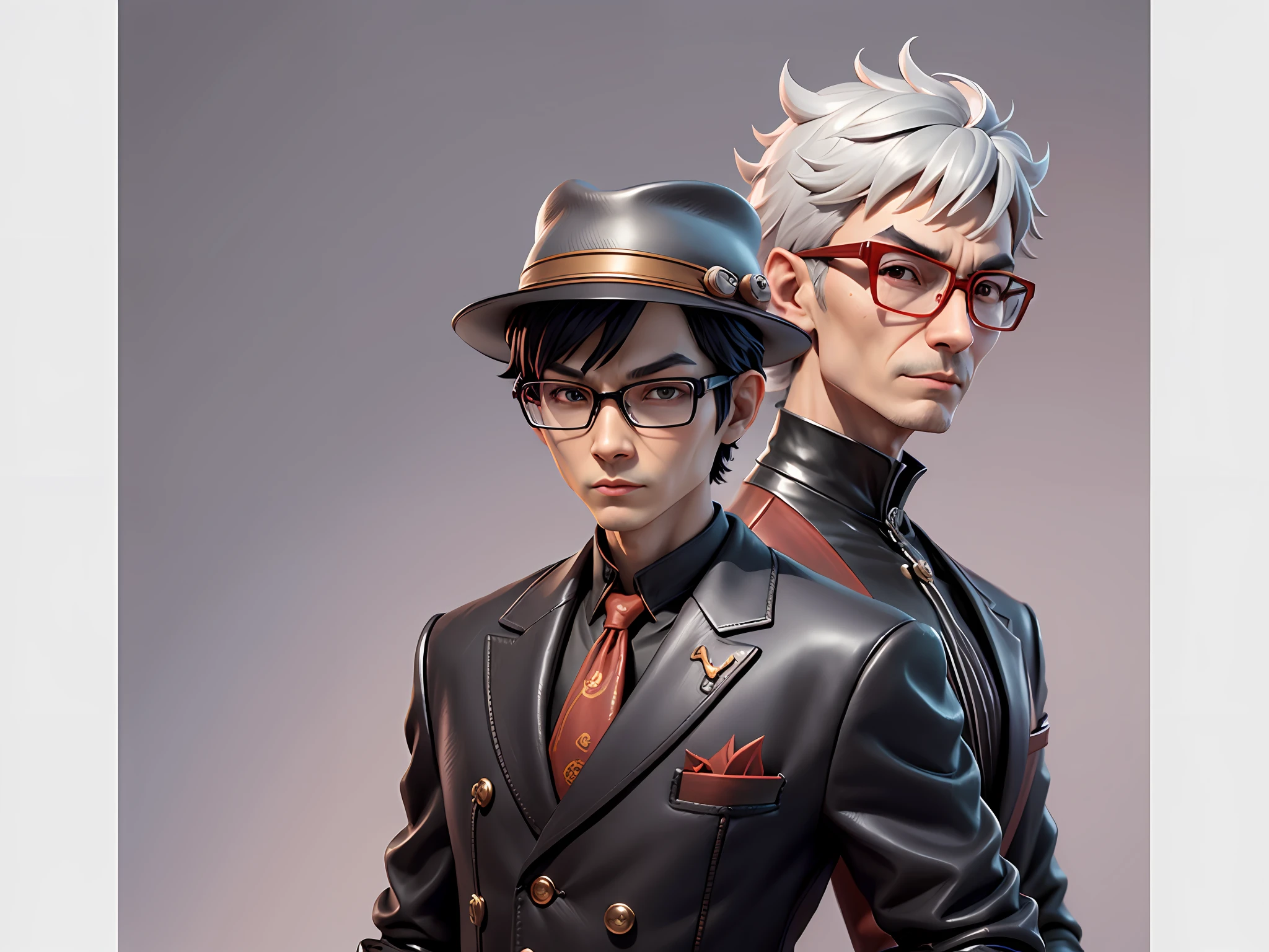 Young man with oriental face in leather hat, dragon, formal suit, short black hair, silver glasses, digital painting, 3D character design by Mark Clairedon and Pixar and Hayao Miyazaki and Akira Toriyama, the illustration is a high-definition illustration in 4K resolution with very detailed facial features and cartoon-style visuals.