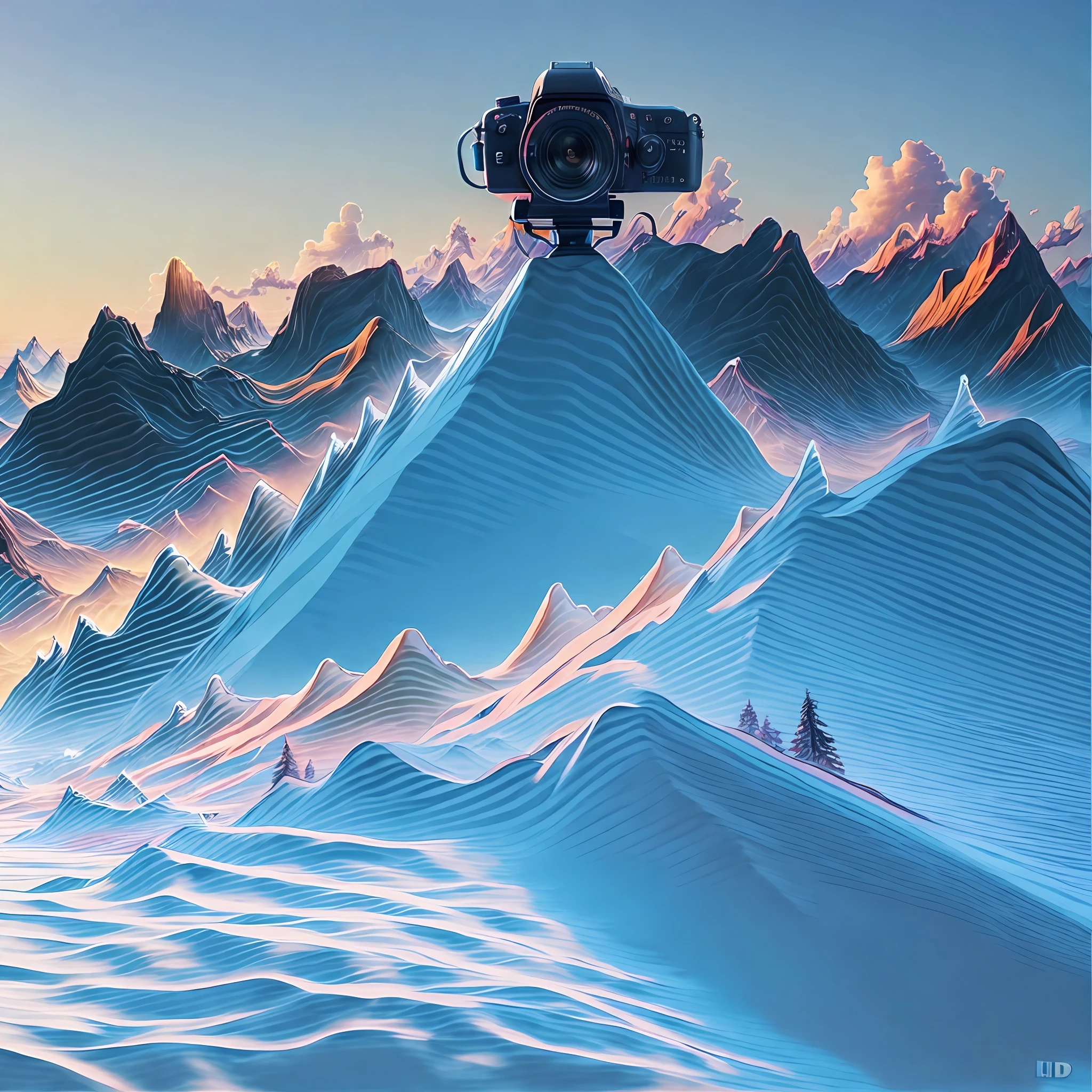 Camera Rig inspired by top photographer, Camera Canon 7D with multiple accessories, highly detailed and realistic, UHD, isometric