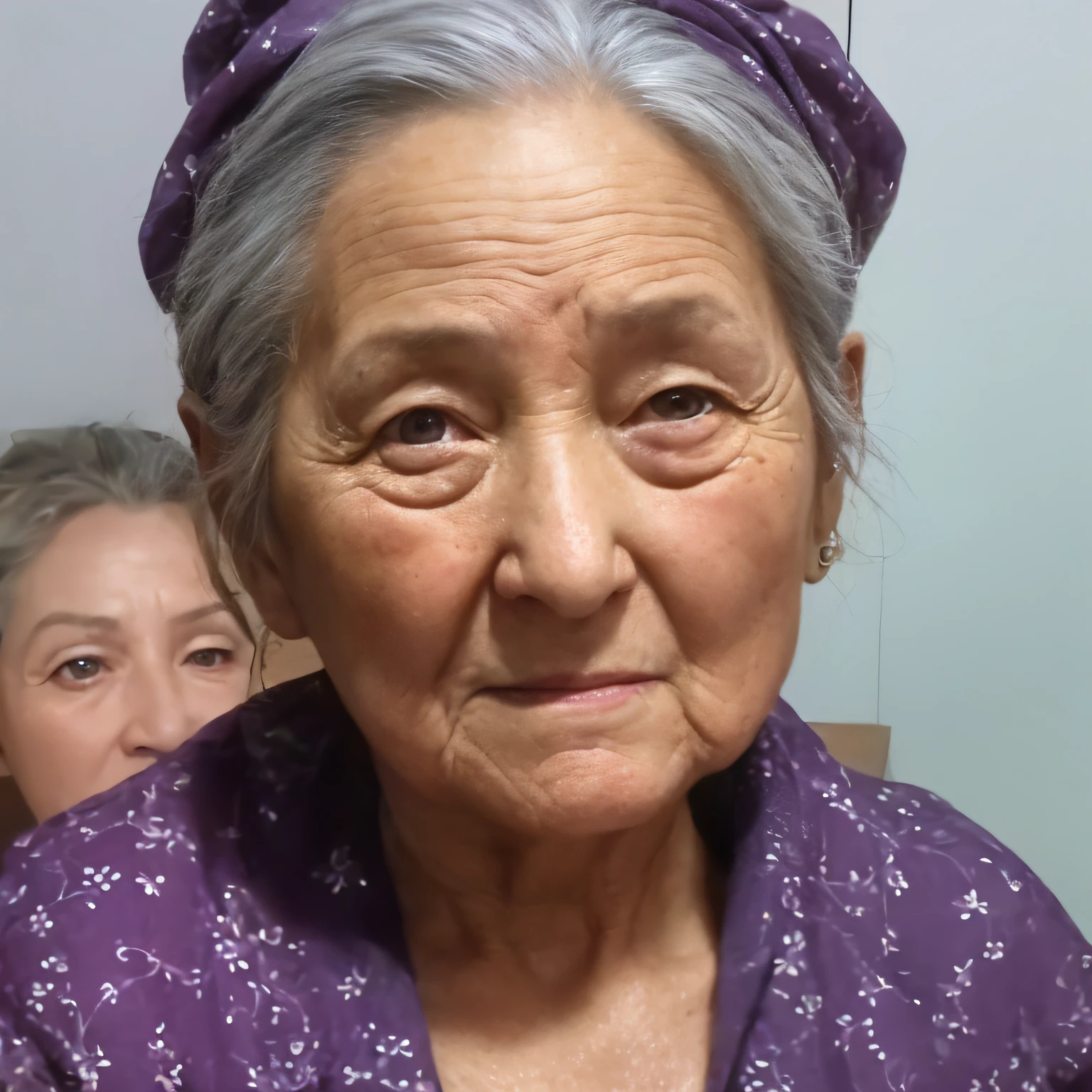Kind old woman,silber hair,Wrinkles,Dark pupils,age spots,Ultra photo realsisim,Real wrinkled skin,Close-up portrait of the movie,rich details​,Full 3D,Intricate details,high detal,Photorealistic,rendering by octane,8K---IW4